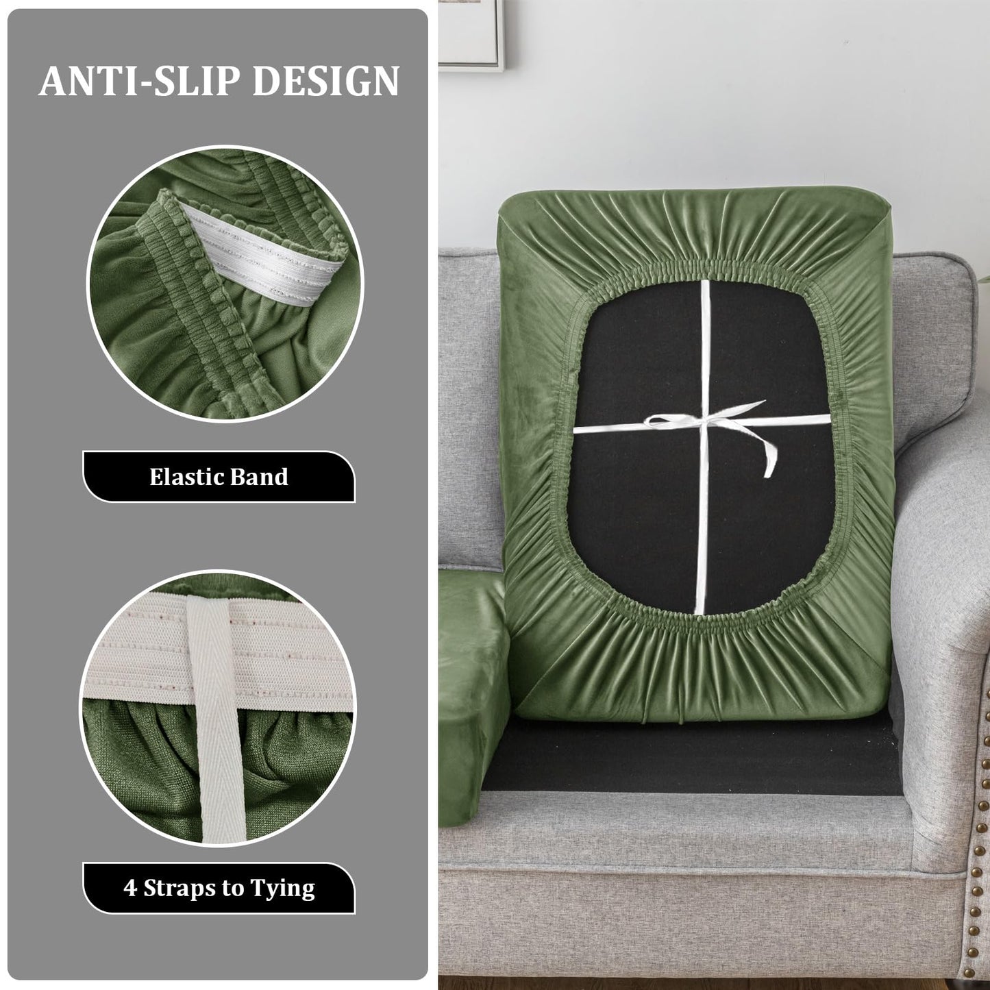 10 Pieces Sofa Cushion Covers for U-Shaped Modular Sectional Couch with 4 Seat+4 Back+2 Arms, Stretch Velvet Upholstered Covers for Sofa Bed with Deep Double Chaise (Avocado,Universal (10 Pieces))