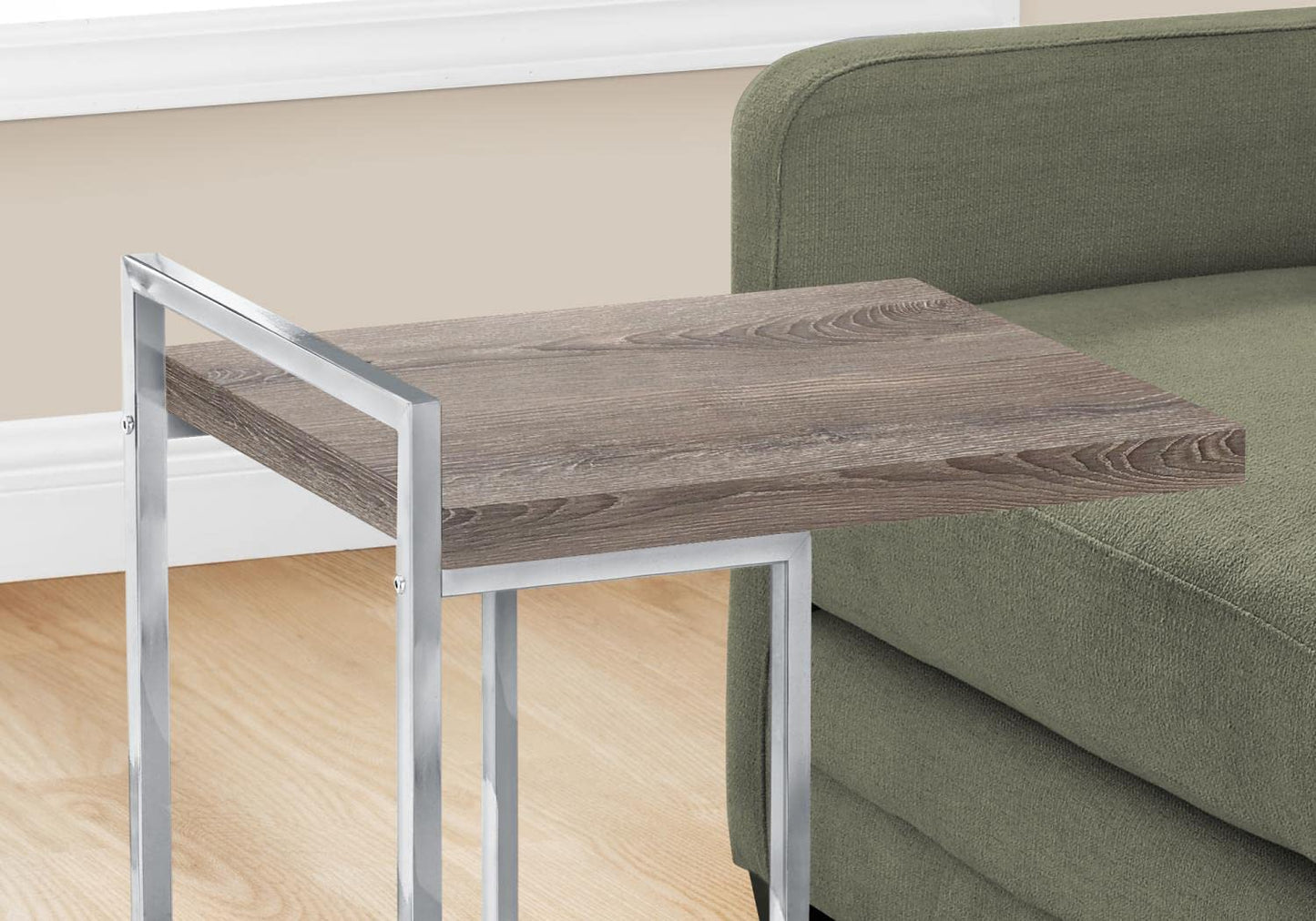 Monarch Specialties I 3638 Accent Table, C-Shaped, End, Side, Snack, Living Room, Bedroom, Metal, Laminate, Brown, Chrome, Contemporary, Modern