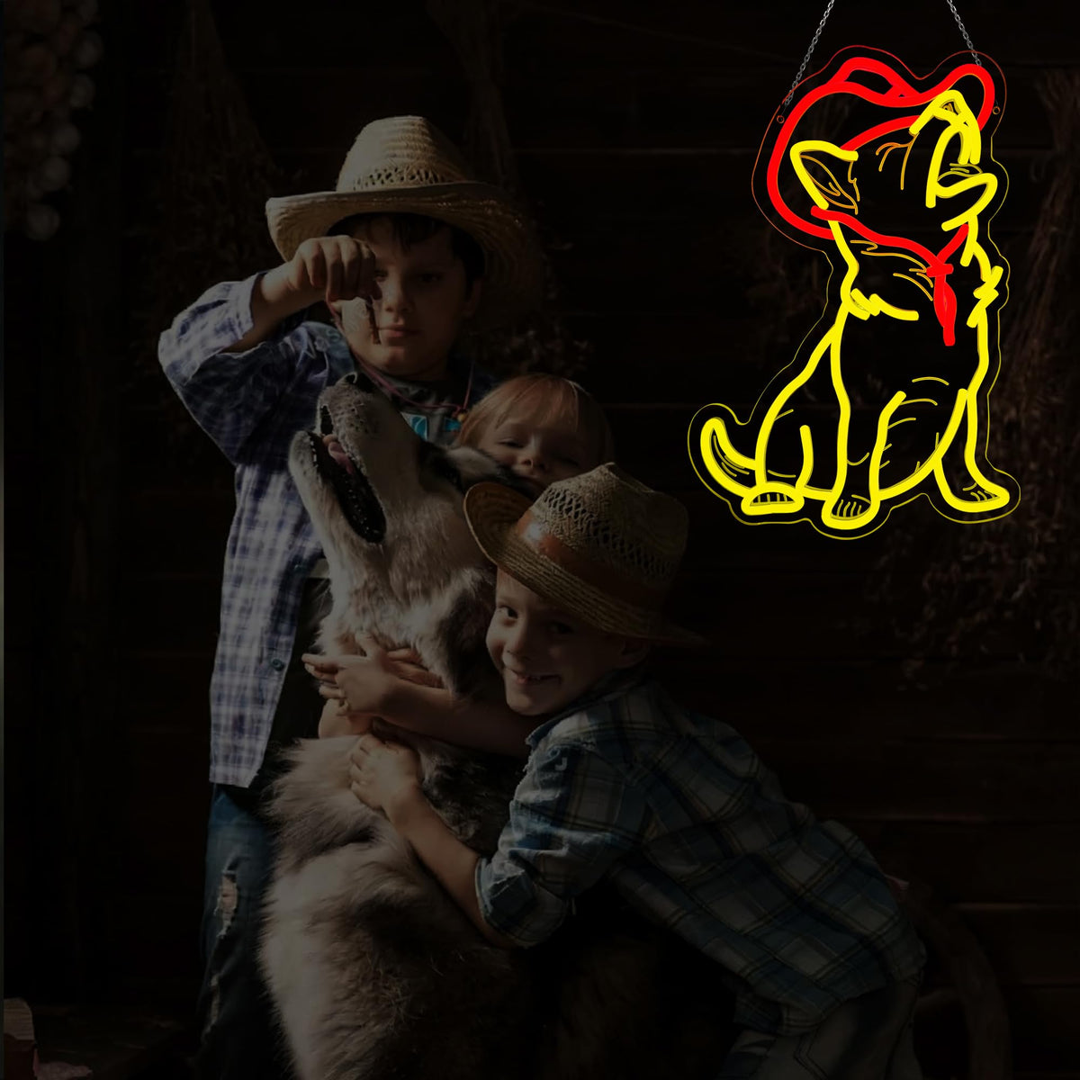 Dog with Cowboy Hat Neon Signs for Wall Decor, Cute Light Up Dog LED Sign for Bedroom, Animal Neon Lights for Birthday Christmas Party Gifts, USB Powered, Dimmable Brightness