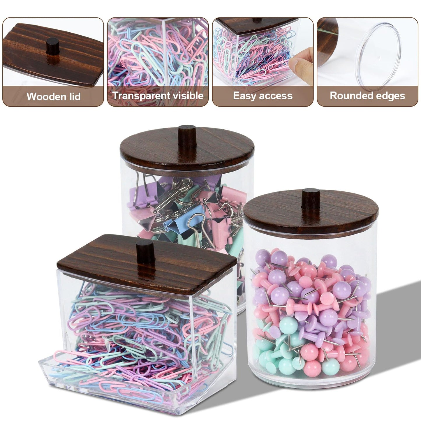 Buqoo 6-Piece Walnut Wood Desk Organizer Set - Pen Holder with Acrylic Insert, Tape Dispenser, Sticky Note Holder, Paper Clip Holder for Home Office School Supplies