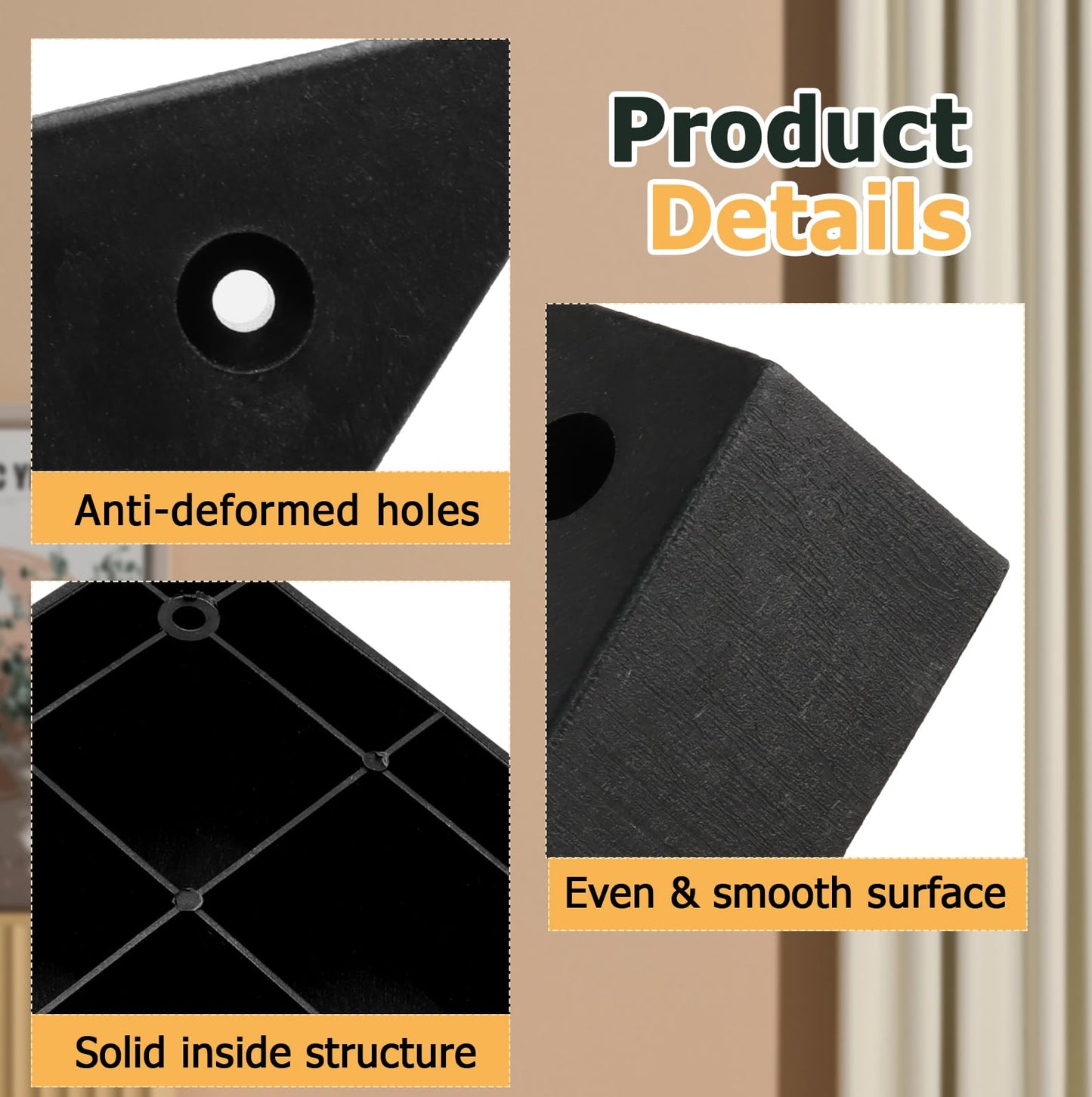 Hordion 8PCS Triangle Couch Legs Replacement, Plastic Furniture Legs Black Sofa Feet with Screws for Chair Coffee Table Cabinet, 5.71"×5.71"×1.6"