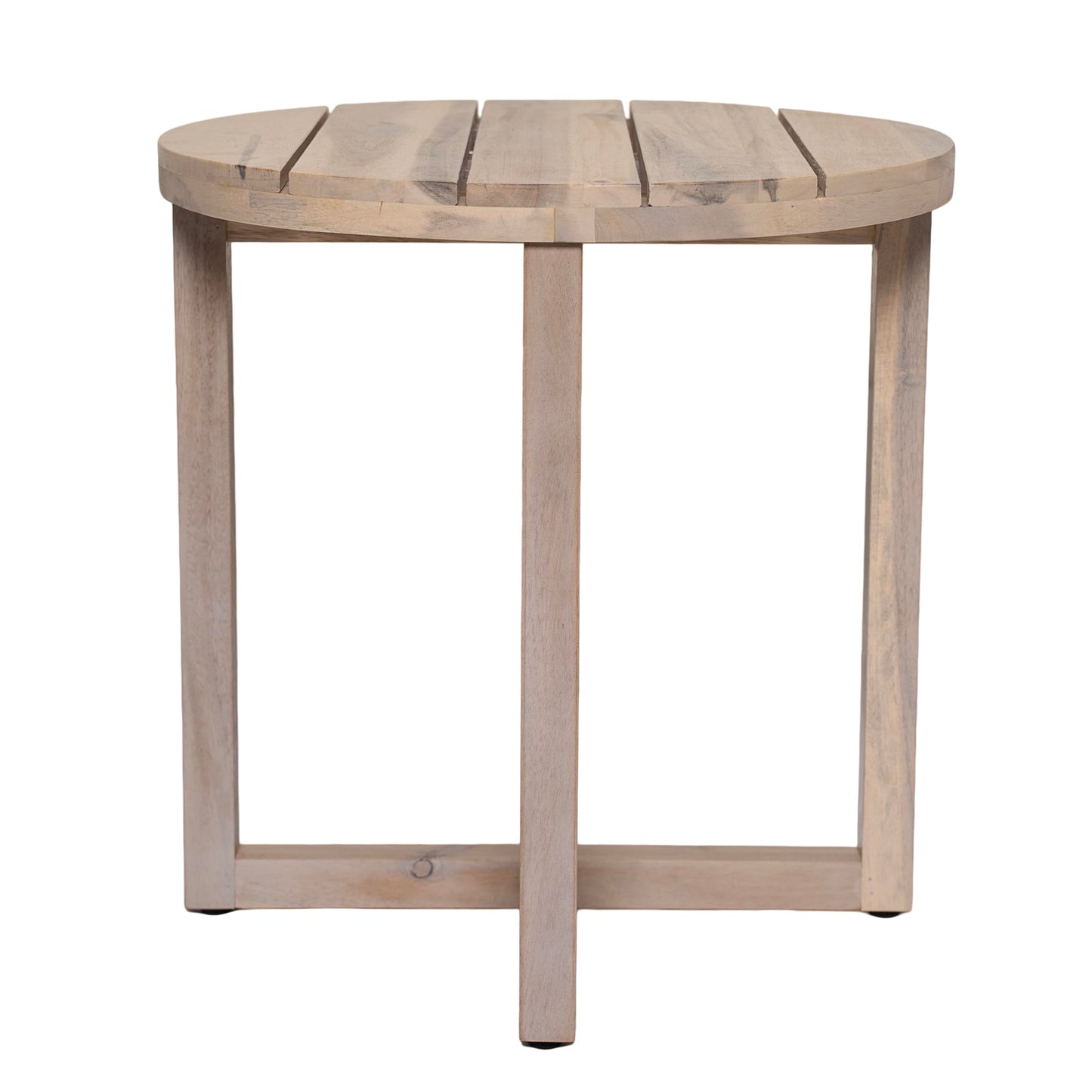 Christopher Knight Home Jara Outdoor Round Side Table, Slat Panel Small Coffee Table, Acacia Wood Side Desk for Backyard Balcony Garden, Weather Resistant Patio End Table, Light White