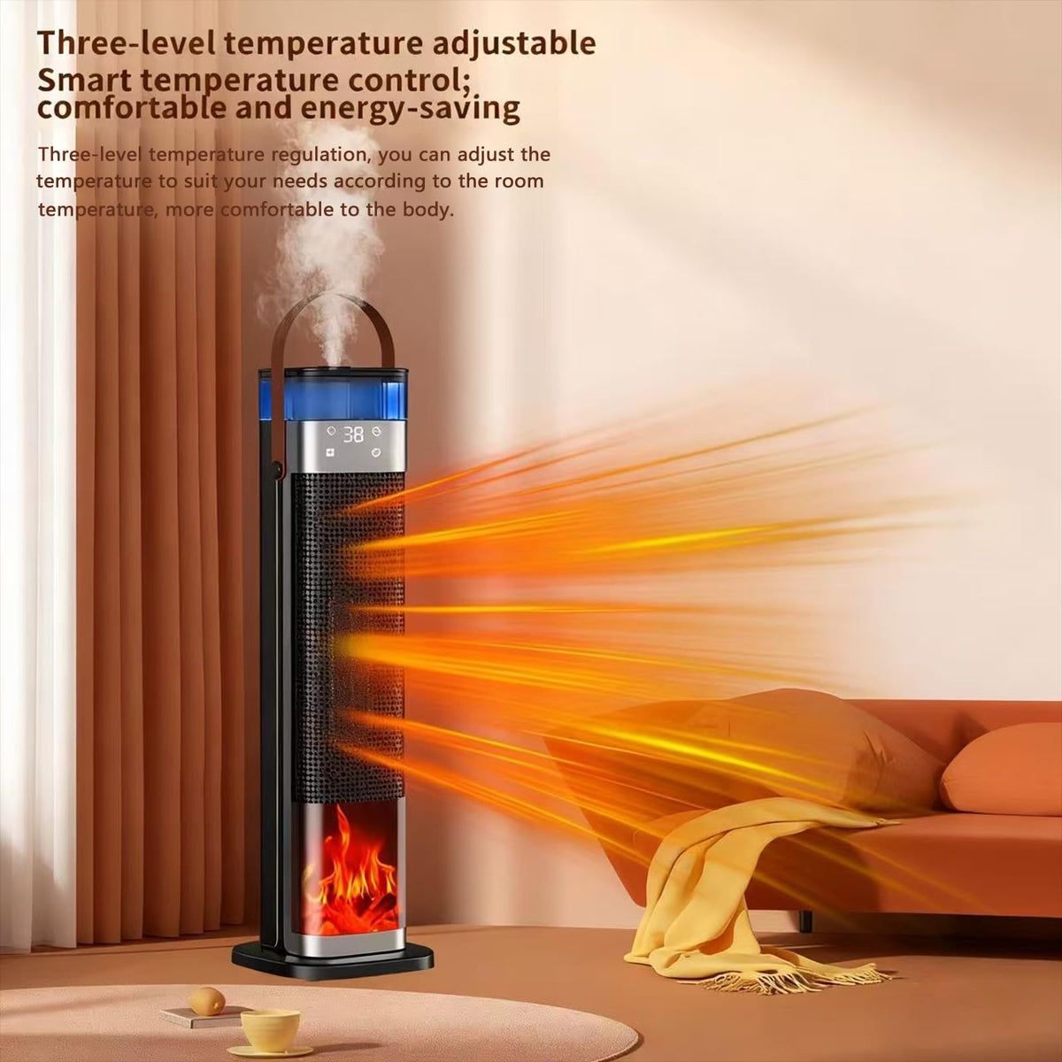 Yighlima Space Heater Indoor, 25" 1500W PTC Ceramic Heater with atomization and humidification function, 3 Modes, 3D Flame, 12H Timer, 45° Oscillating, with Remote, Tower Heater for Office Bedroom