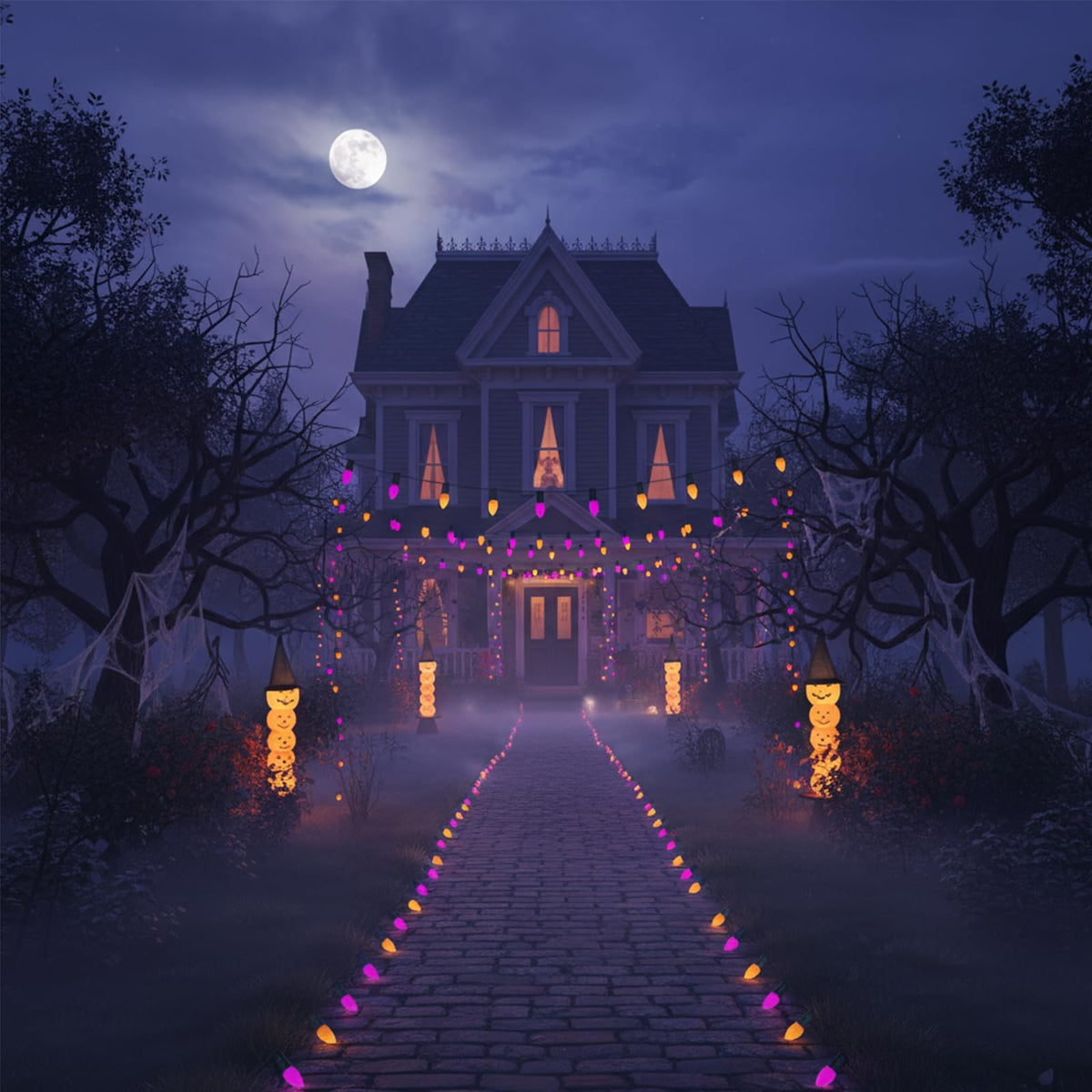 Halloween Purple Orange String Lights Outdoor 25Ft, 25 C7 LED Purple Orange Bulbs with 2 Spare, Connectable Waterproof Patio Porch Yard Fence Pathway Lights for Haunted House Party Decorations