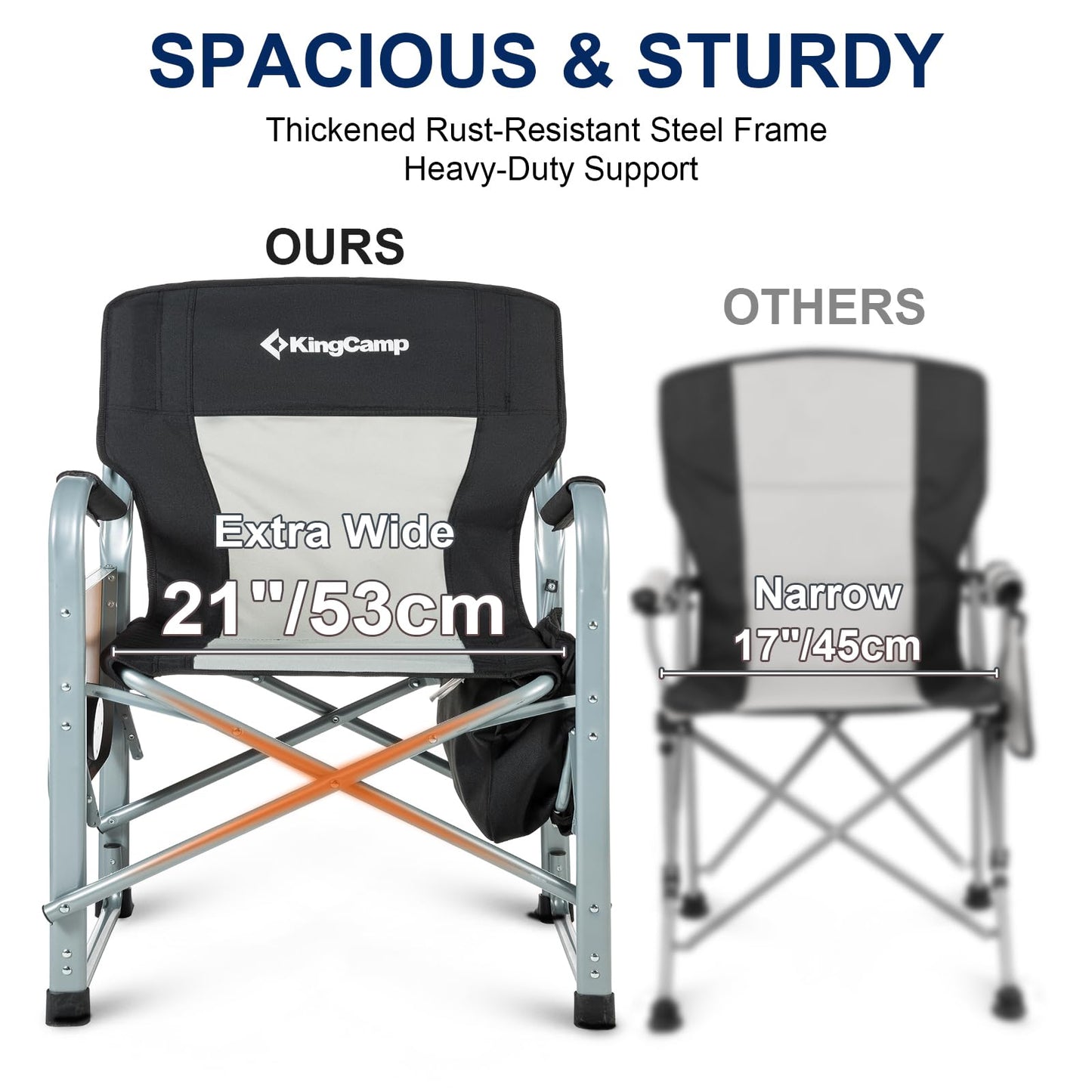 KingCamp XXL Oversized Directors Chair with Side Table, Folding Camping Chairs Heavy Duty 600lbs with Cooler Bag, Portable Camp Chair with Wide Seat for Hiking Fishing Lawn Outdoor and Sports