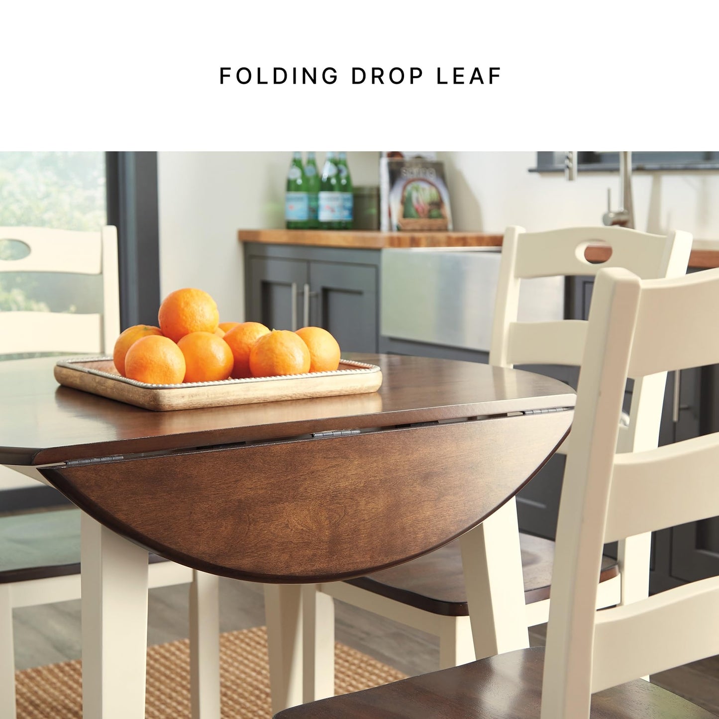 Signature Design by Ashley Woodanville Cottage 40" Round Drop Leaf Dining Table, Cream & Brown