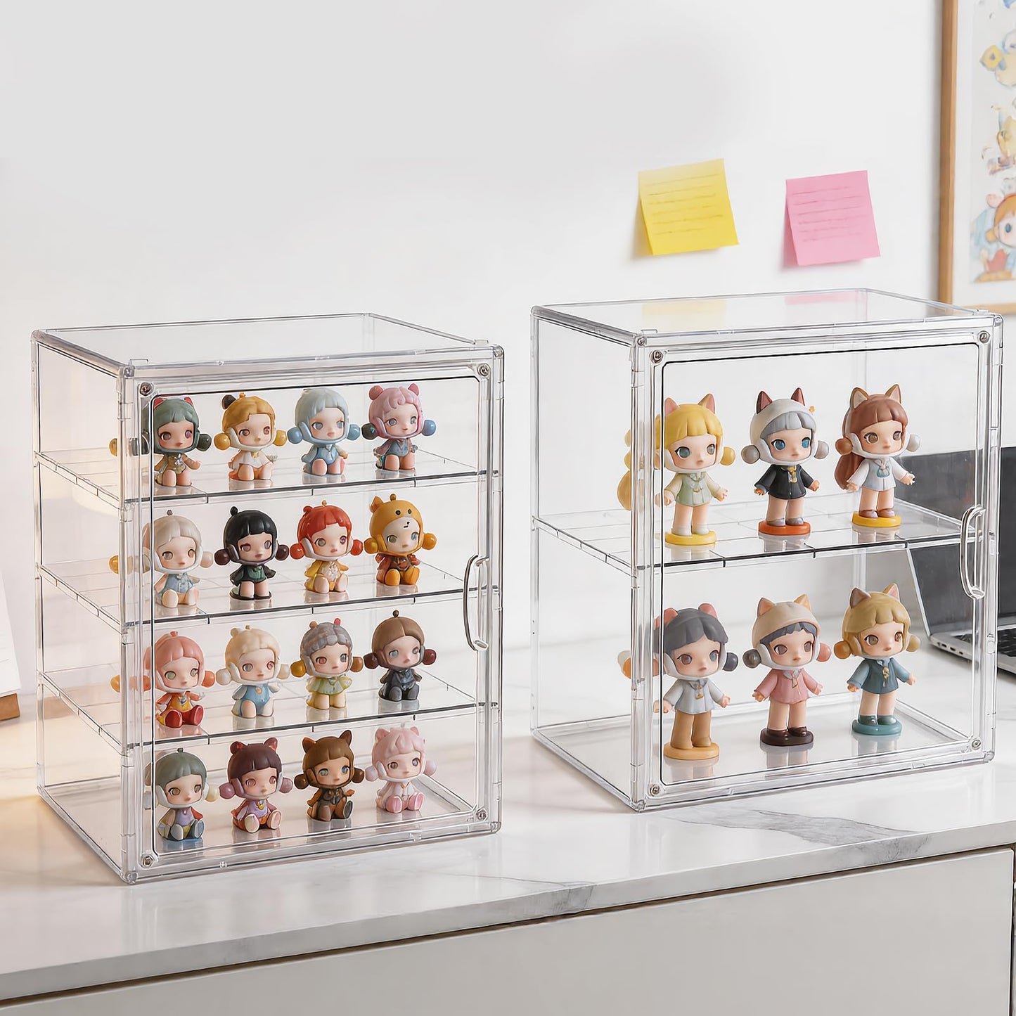 Extra Large 15.7'' Tall Acrylic Display Case with 3 Removable Dividers, Stackable Clear Action Figure Showcase with Magnetic Door, Large Storage Box for LEGO, Dioramas, Books & Collectibles