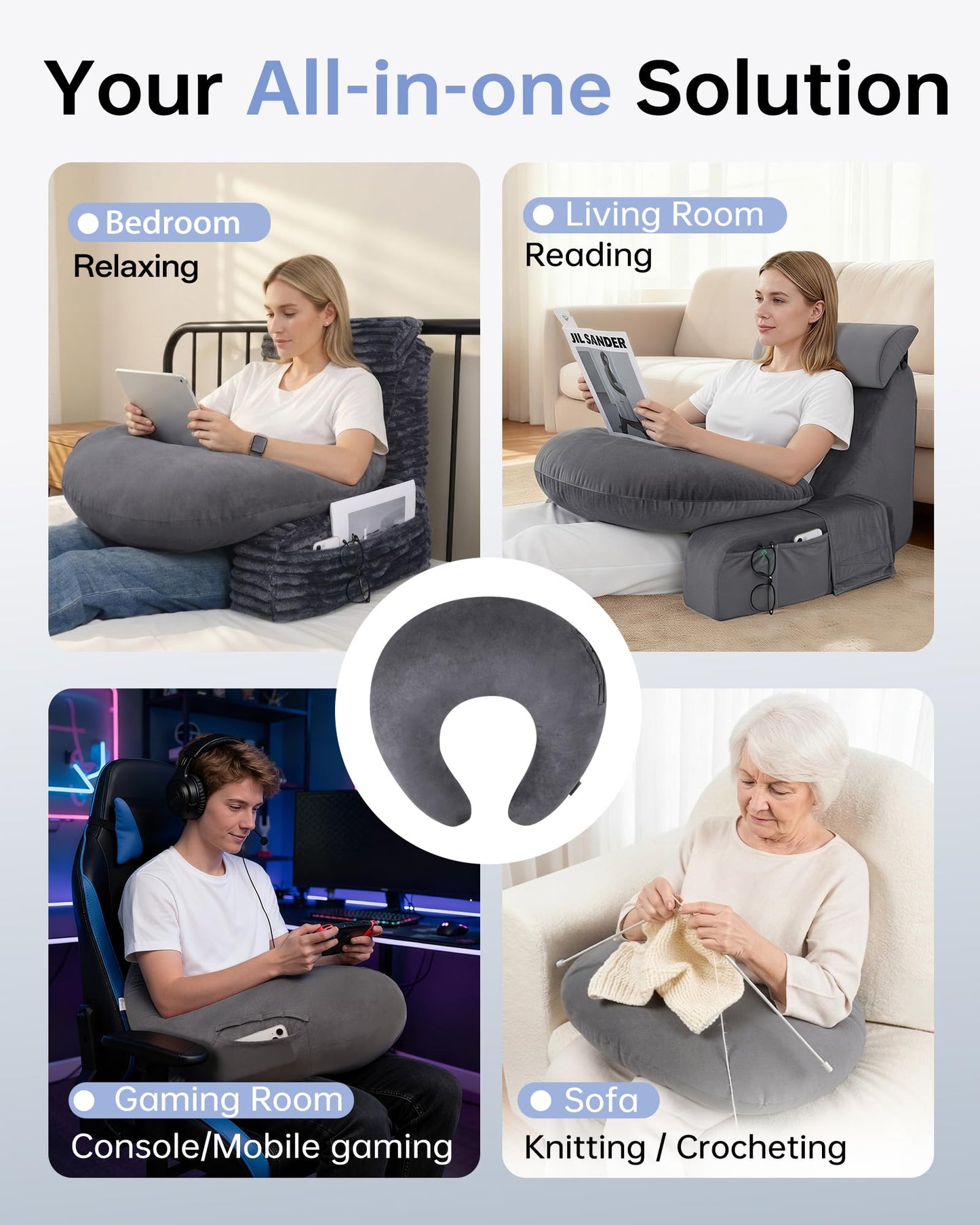 ENITYA U-Shaped Ergonomic Crochet Pillow for Lap Support