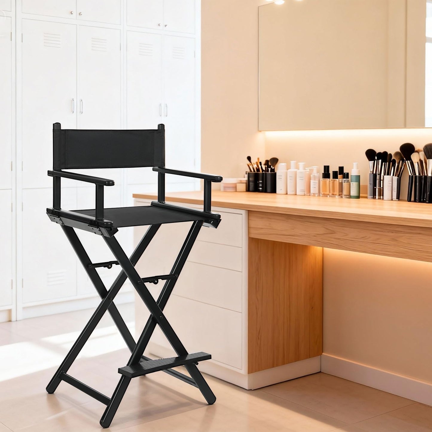 GDGYOFN 30'' Aluminum Tall Directors Chair, Portable Makeup Chair for Makeup Artist, Makeup Chair Teachers Chair Only 10.15LB, Black