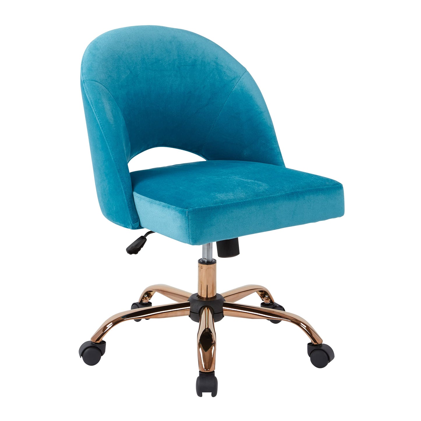 OSP Home Furnishings Lula Adjustable Plush Office Desk Chair with 5-Star Base, Rose Gold with Cruising Fabric
