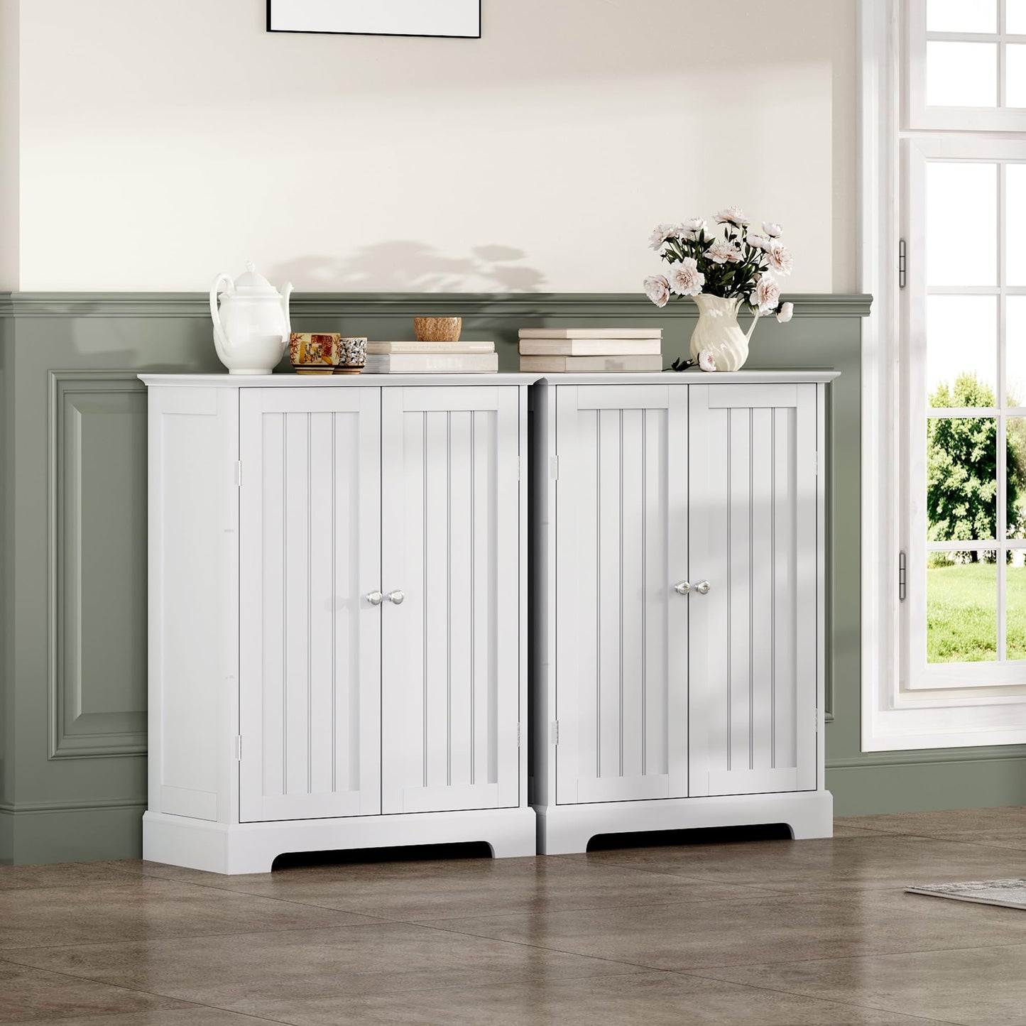 ChooChoo Bathroom Floor Cabinet, Modern Bathroom Storage Cabinet with 2 Doors and Adjustable Shelves, Freestanding Cupboard for Living Room, White