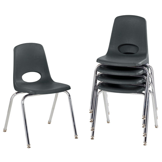 FDP 18" School Stack Chair, Stacking Student Seat with Chromed Steel Legs and Nylon Swivel Glides For In-Home Learning, Classroom or Office - Black (5-Pack), 10371-BK