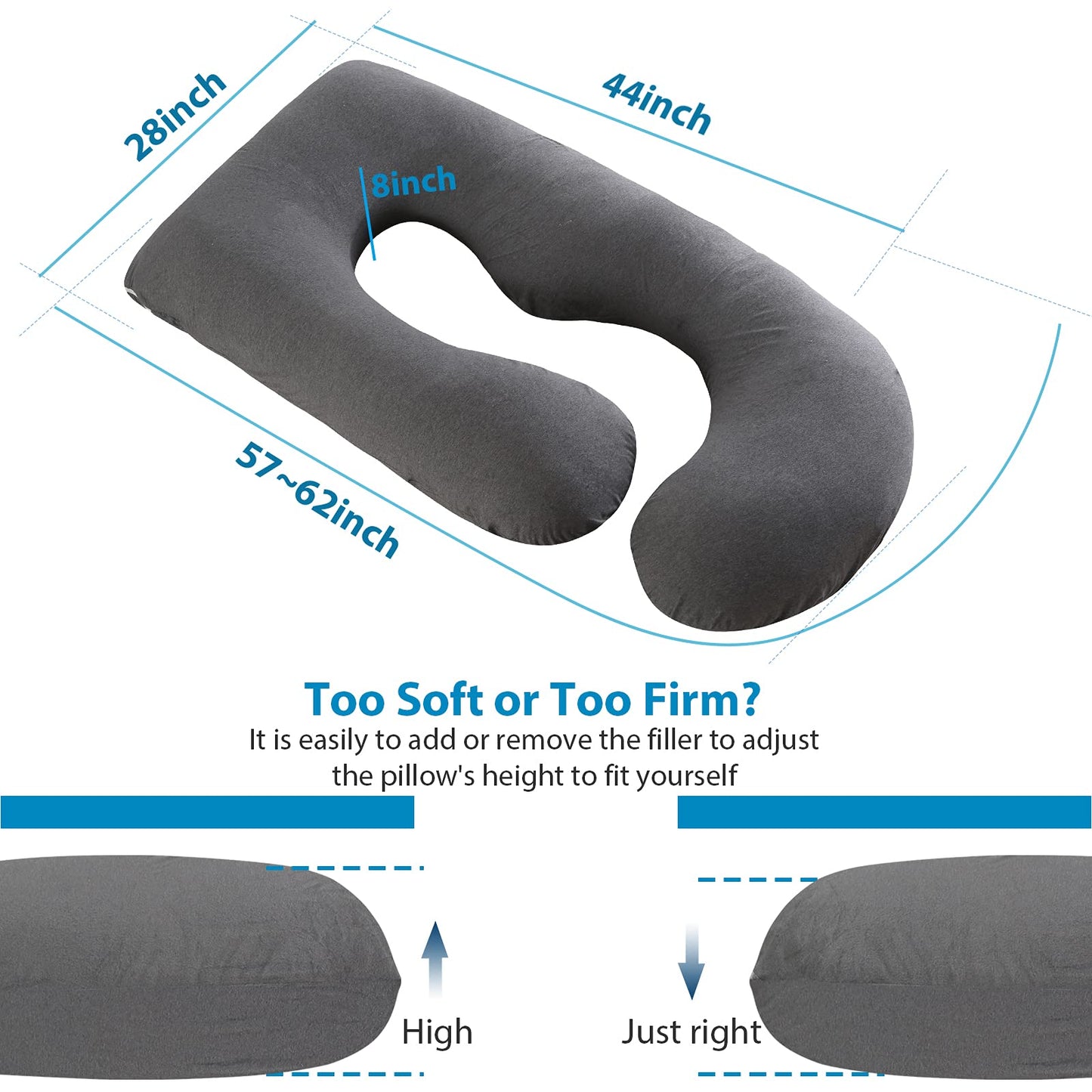 BATTOP Pregnancy Pillow for Sleeping, Full Body Pillow for Pregnancy Women with Removable Cover, 57 Inch Maternity Pillow, Support for Back, Legs, Belly, Hips（Black Drey）