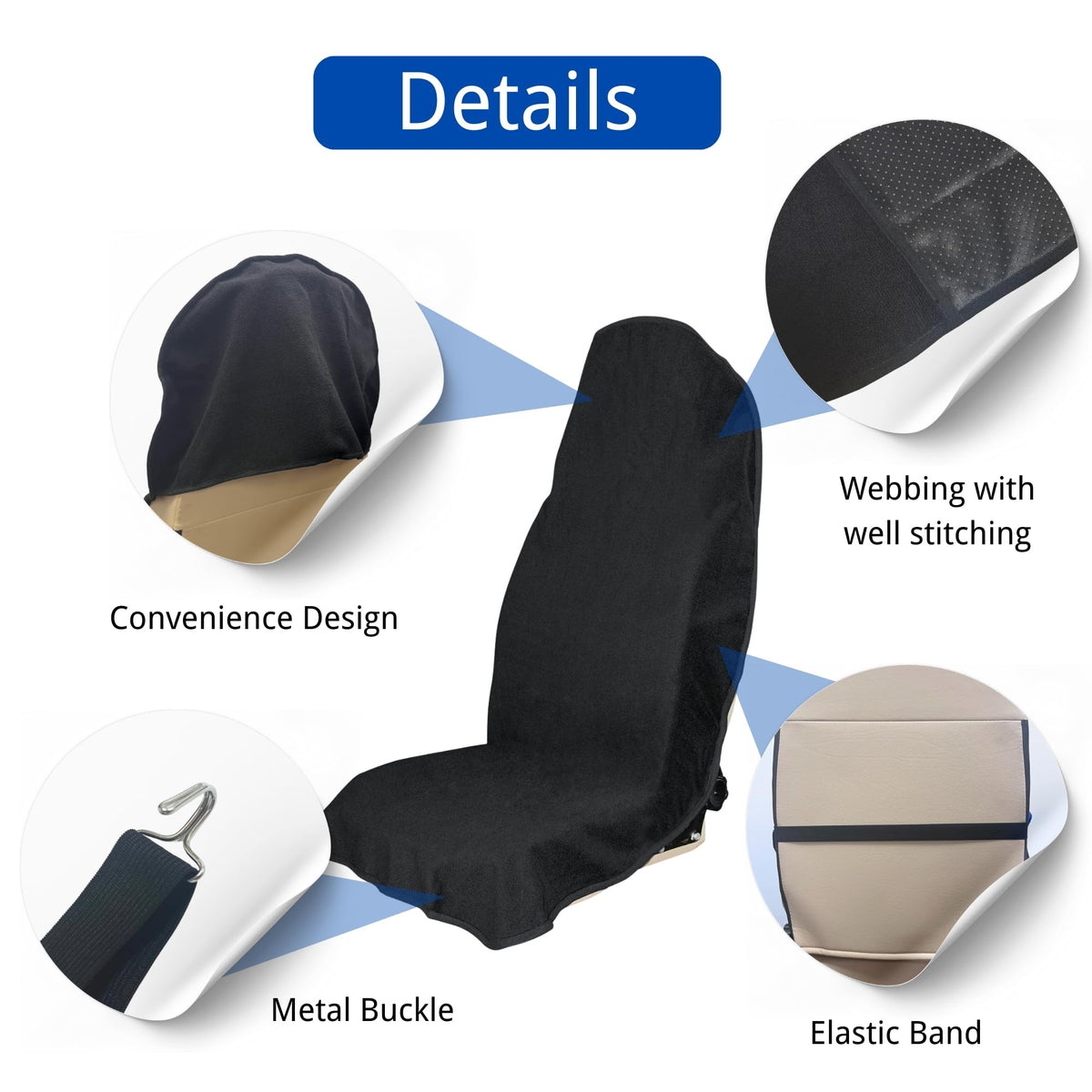 Hirritale Waterproof Car Seat Cover for Front Seats, Protector for Cars SUVs Trucks, Sweat Towel Seat Covers Bucket for Gym,Workout,Beach,Hiking,Running and Swimming (Black, 2PCS)