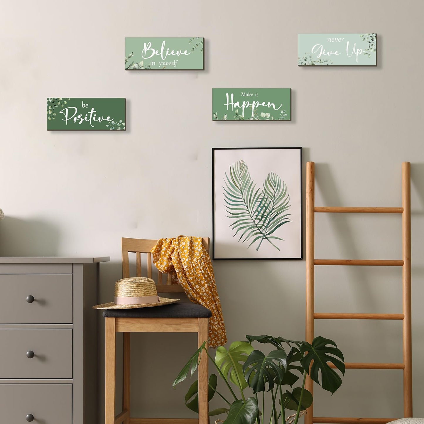 FENCORDAR 4 Pcs Green Office Decor For Women Motivational Wall Decor Inspirational Green Office Wall Decor With Positive Sayings Wooden Hangings for Home Bathroom Bedroom Kitchen(10x4")