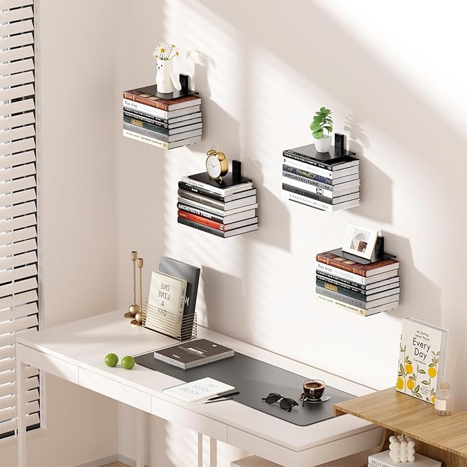 Invisible Floating Bookshelf for Wall, 8 Tier Vertical Spine Book Tower Wall