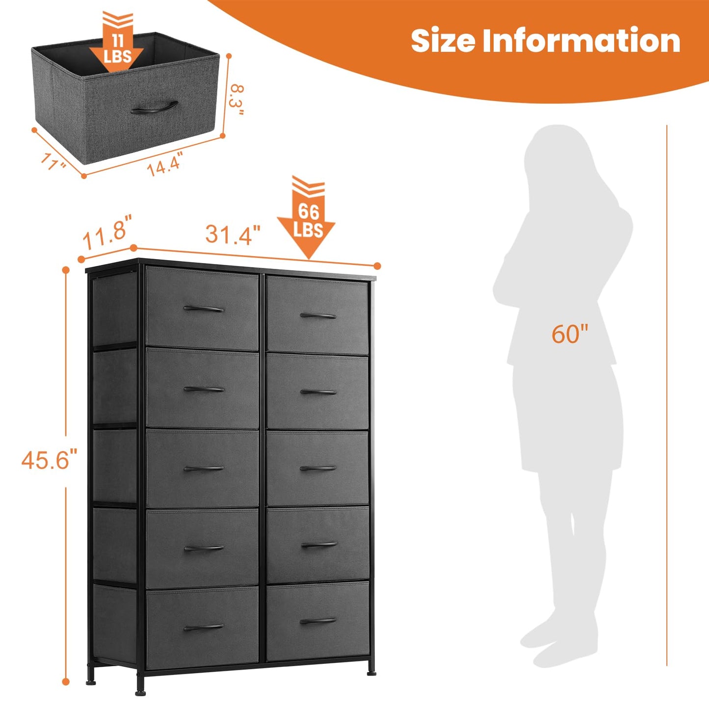 Sweetcrispy Dresser for Bedroom with 6 Storage Drawers, Fabric Storage Tower Organizer, Chest of Drawers with Metal Frame Wooden Top for Closet, Living Room, Entryway, Grey