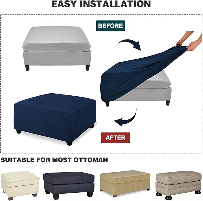 NeColorLife Ottoman Cover Rectangle Oversize Slipcover Stretch Footrest Stool