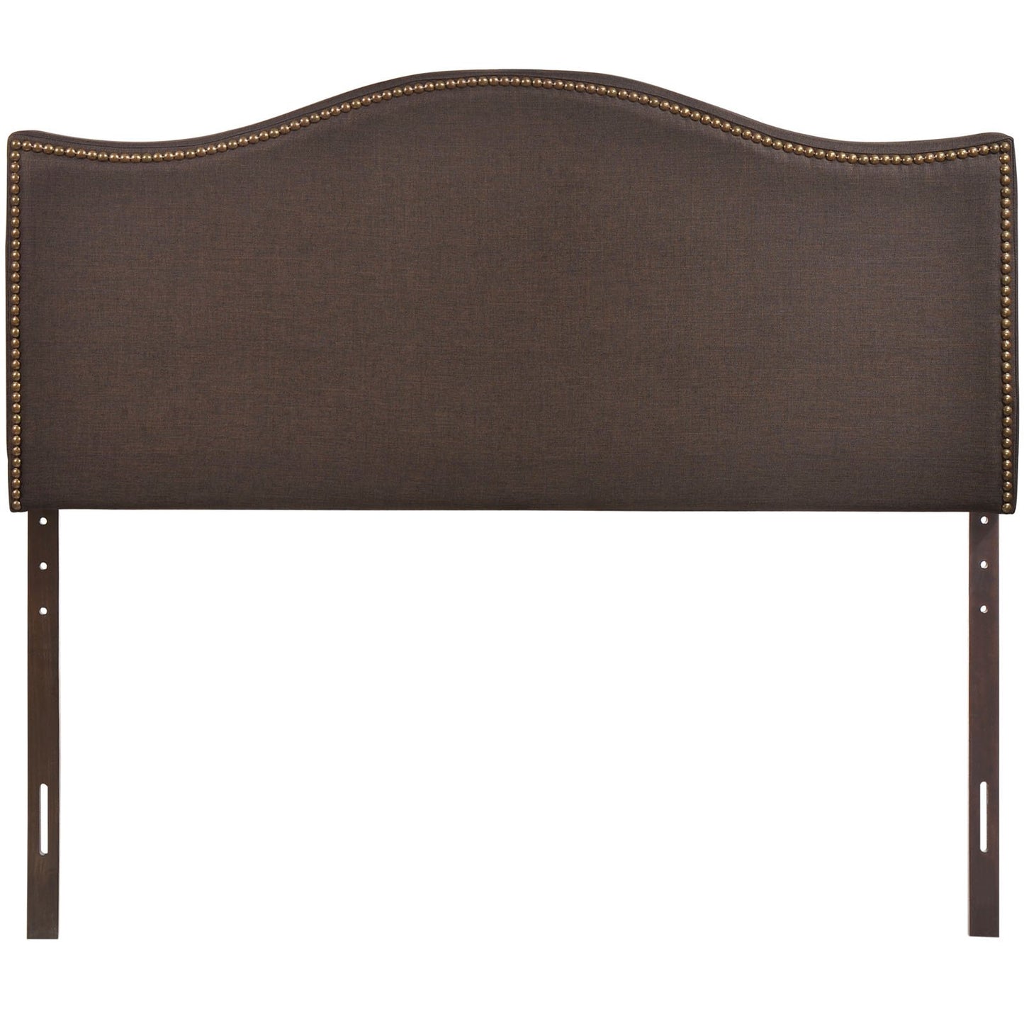 Modway Curl Upholstered Linen Fabric Queen Headboard Size With Nailhead Trim and Curved Shape in Dark Brown Fabric
