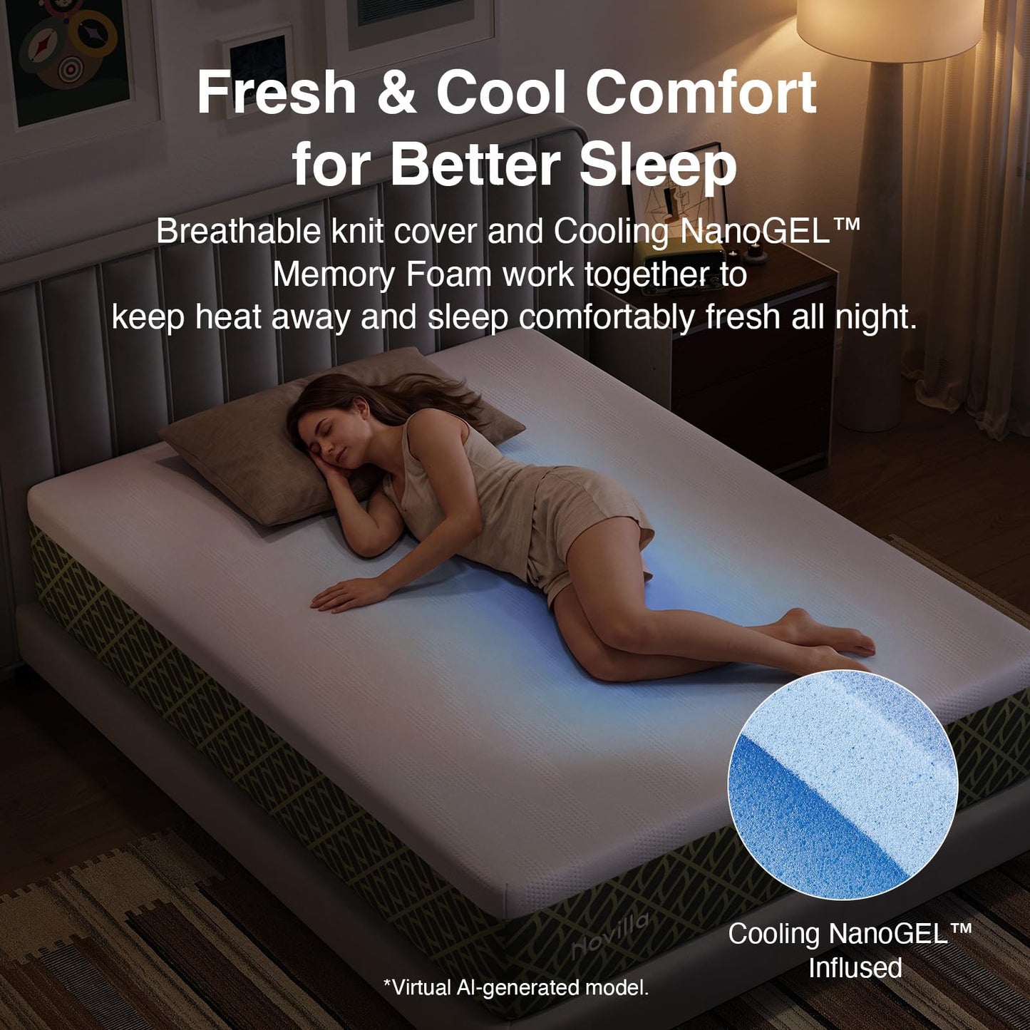 Novilla Twin Mattress 10 Inch, Gel-Infused Memory Foam Mattress Twin in a Box for Spine Alignment, Cool Night Sleep & Motion Isolation, Zoned Support & CertiPUR-US Certified Foams, Green