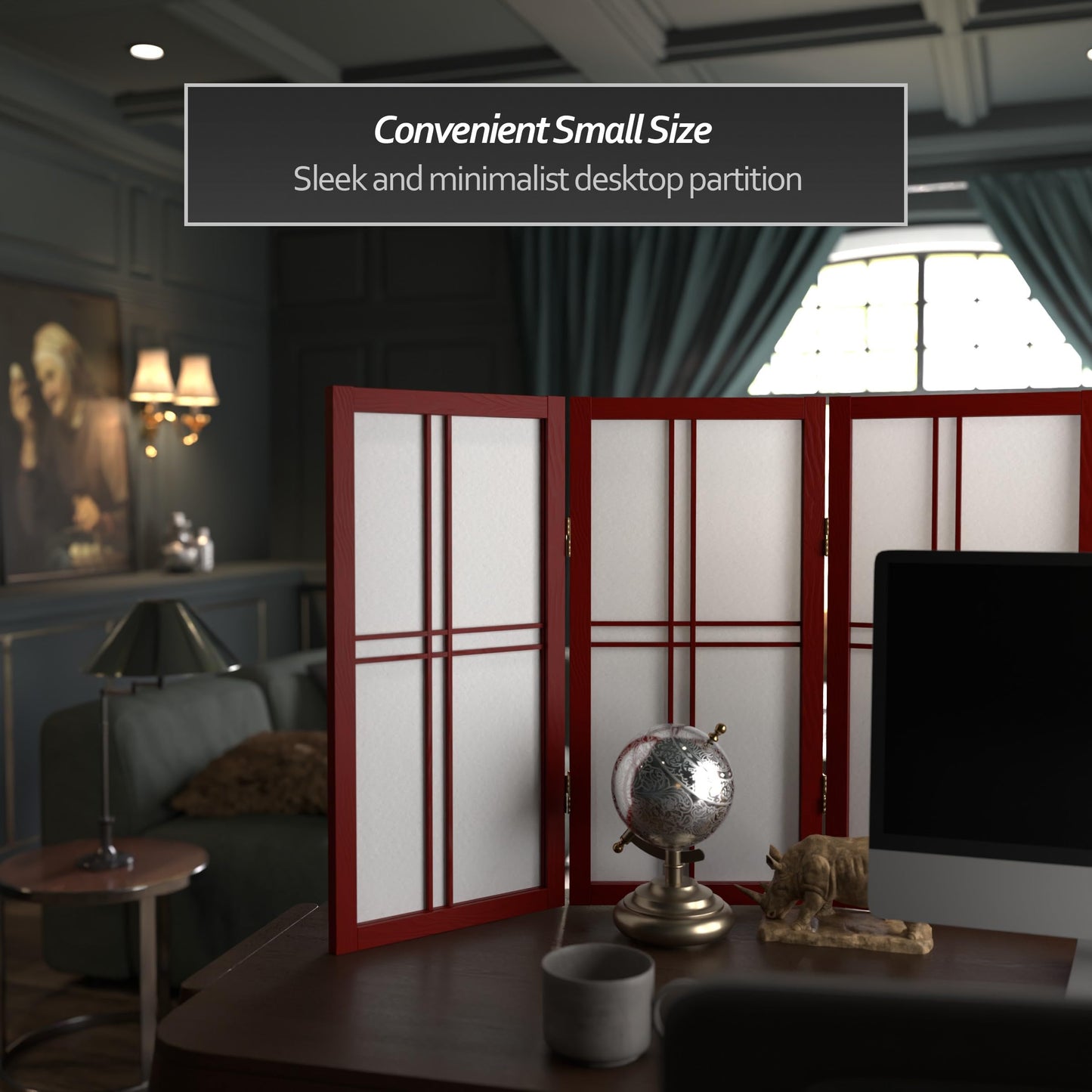 2 ft. Short Desktop Double Cross Shoji Screen - Rosewood - 3 Panels