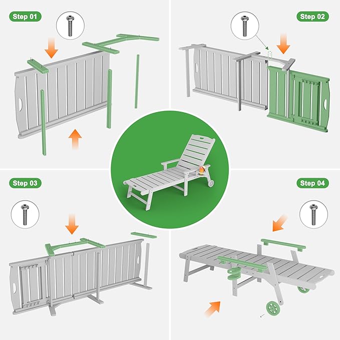 Outdoor Lounge Chair with 5-Position Adjustable, Outside Lounge Chair with Cup