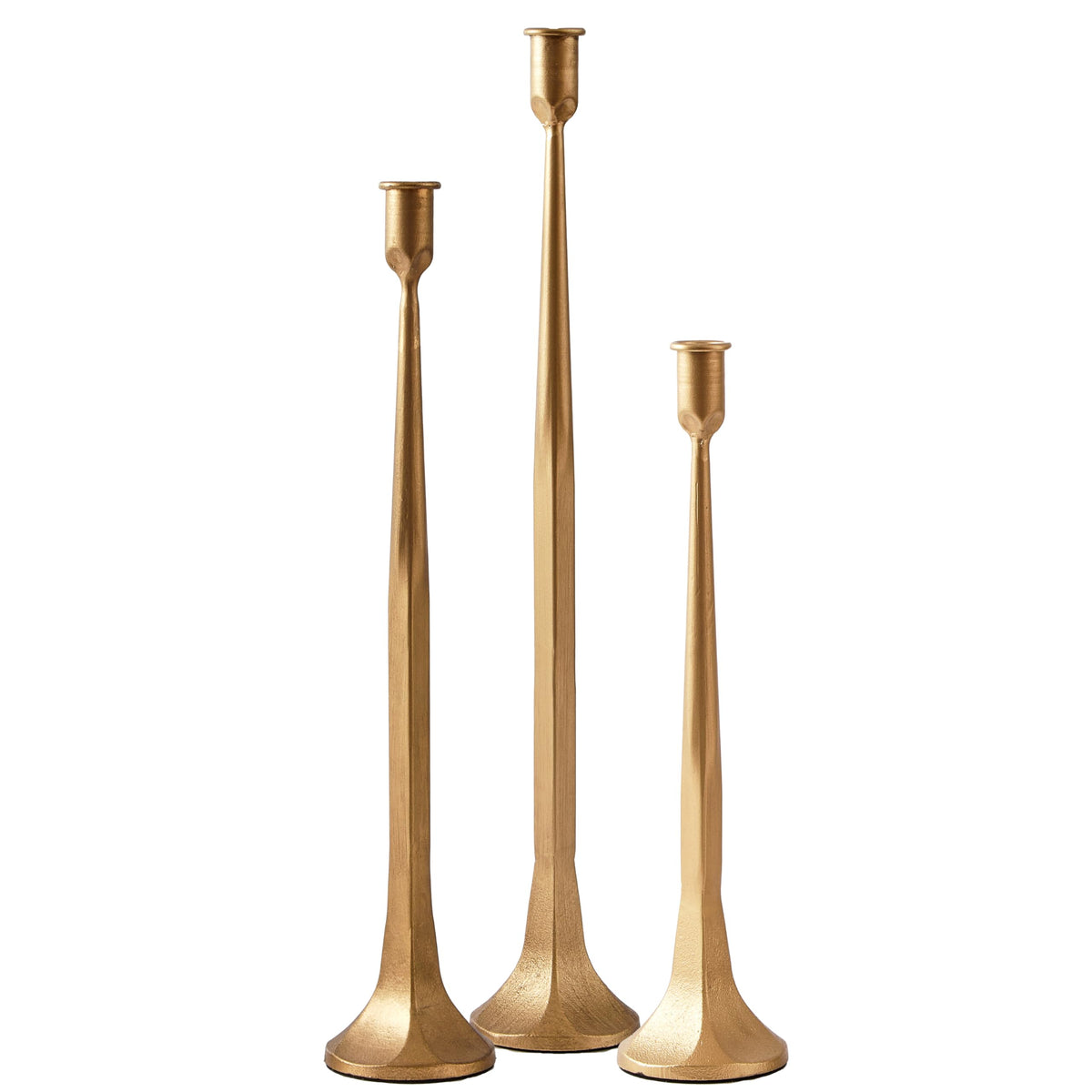 Denique Iron Taper Candle Holder Set of 3, Gold Candlestick Holders 19.3”17” 14” Heightening Decorative Candle Stand Set for Wedding, Dining Table, Home Decoration (Gold)