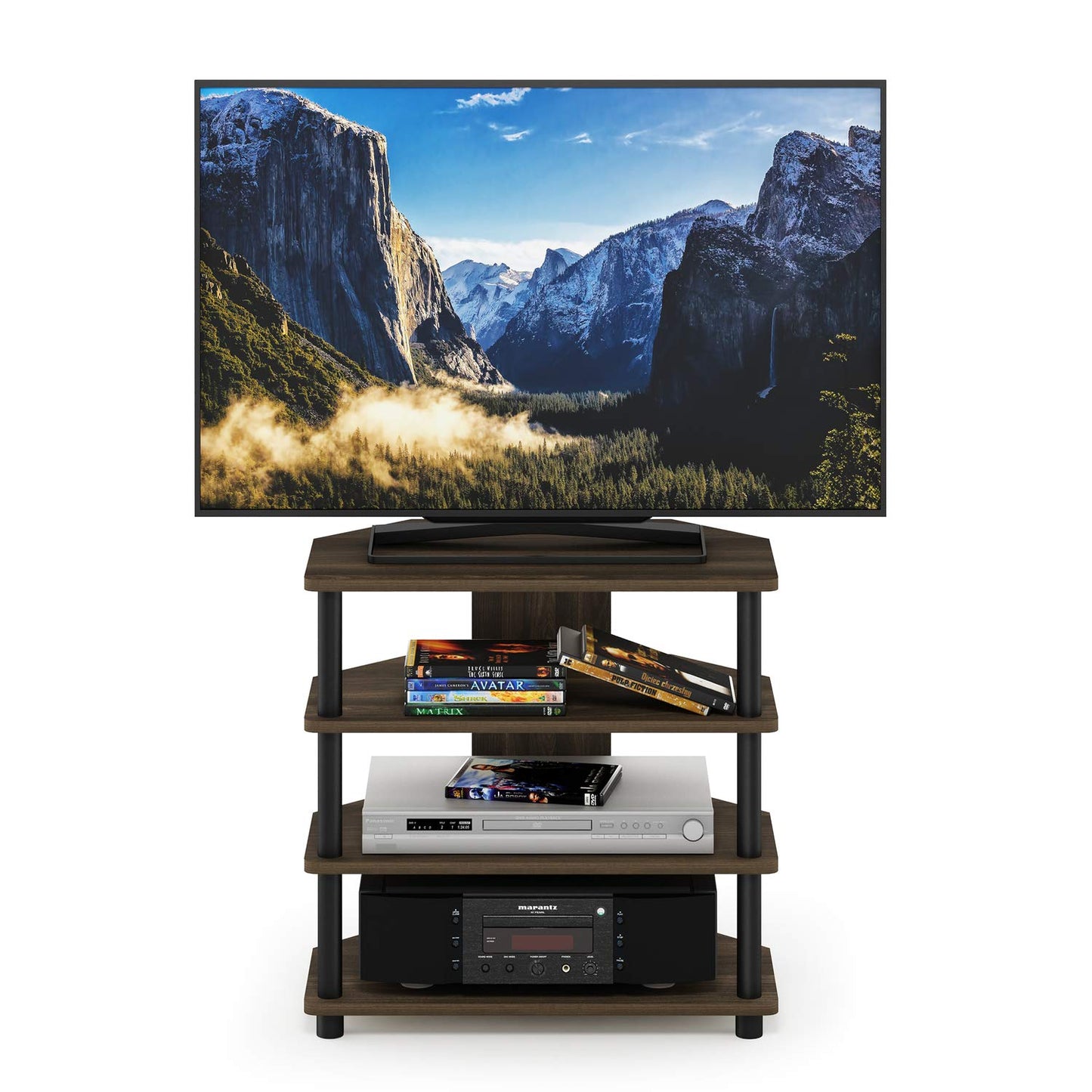 Furinno Turn-N-Tube Easy Assembly 4-Tier Petite Entertainment Center / TV Stand / TV Unit / TV Desk, Columbia Walnut/Black
