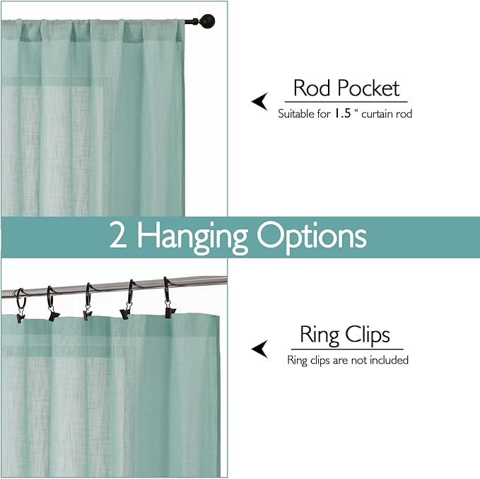 Chyhomenyc Aqua Green Semi Sheer Curtains 84 Inches Long 2 Panels Set, Light