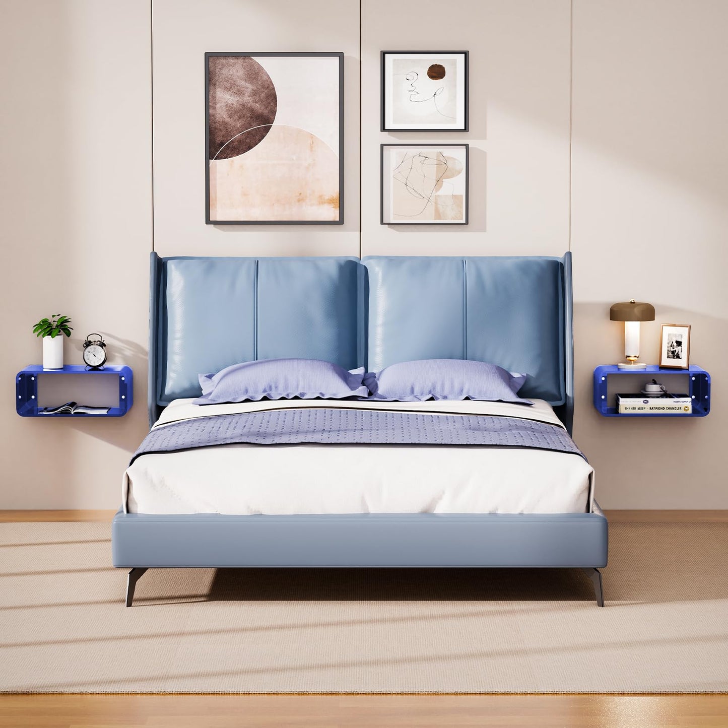 Acrylic Floating Nightstand, Bedside Table, Nightstand Shelf Wall Mounted Bedside Shelf (Dark Blue, Small)