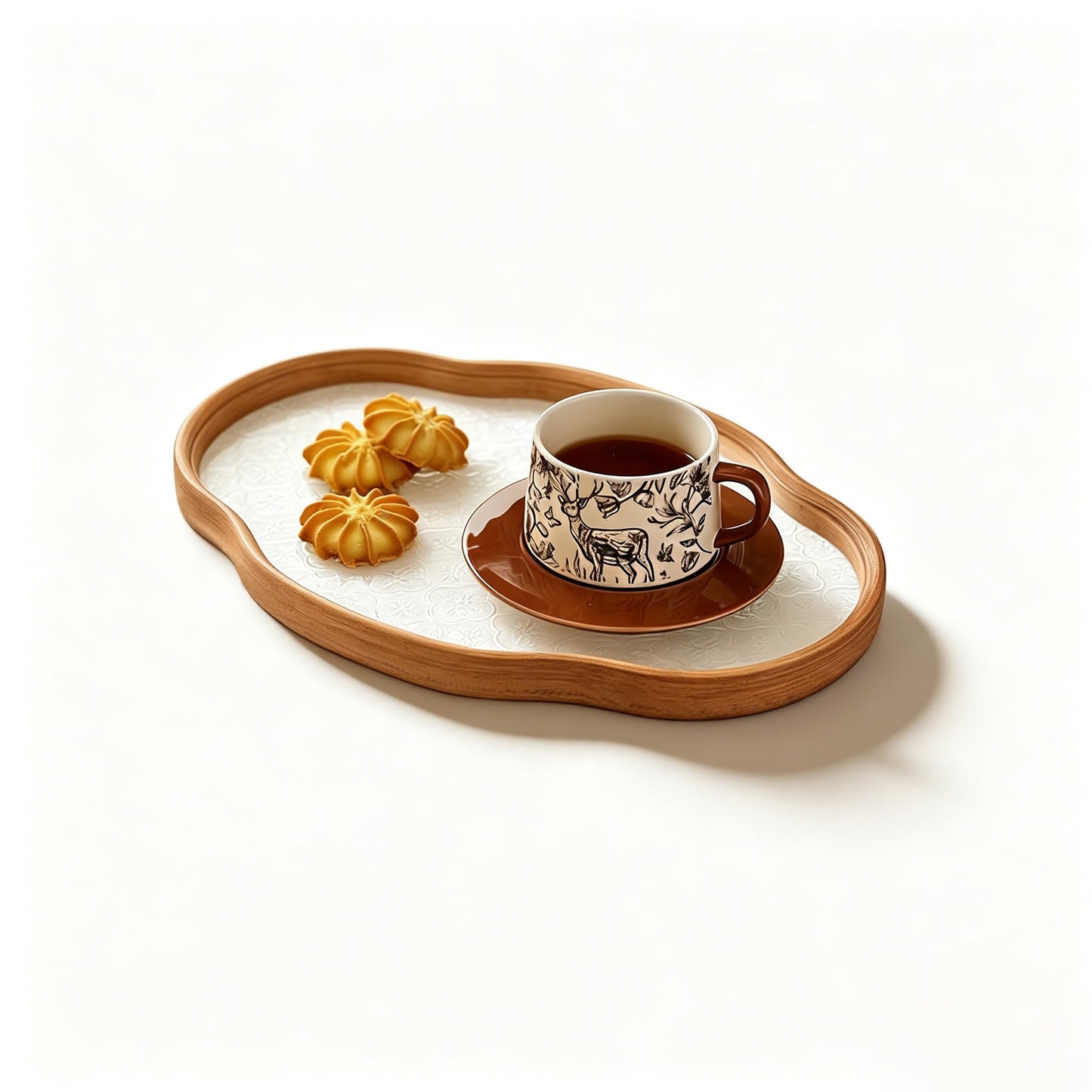 Glass Decorative Serving Tray with Crabapple Pattern, Wood Decorative Tray for Coffee Table, Kitchen, Vanity, Bathroom, or Ottoman，Perfect for Bread Food Fruit Display & Storage
