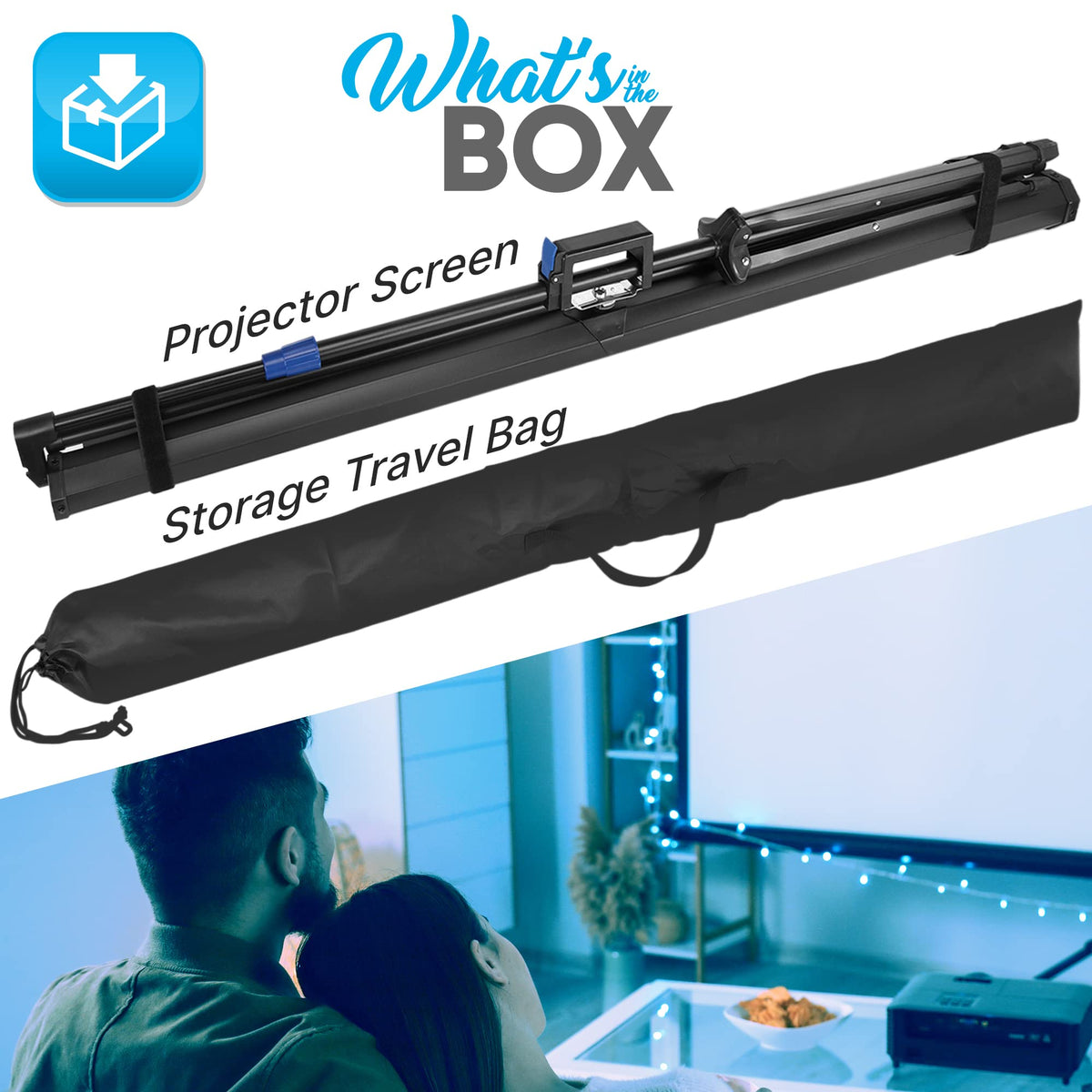 Pyle 60 Inch Portable Projector Screen with Tripod Stand – Fold Out Roll Up, HD Premium 16:9 Aspect Ratio, Matte Viewing Surface for Indoor and Outdoor Use, Perfect for Home, Office and Presentations