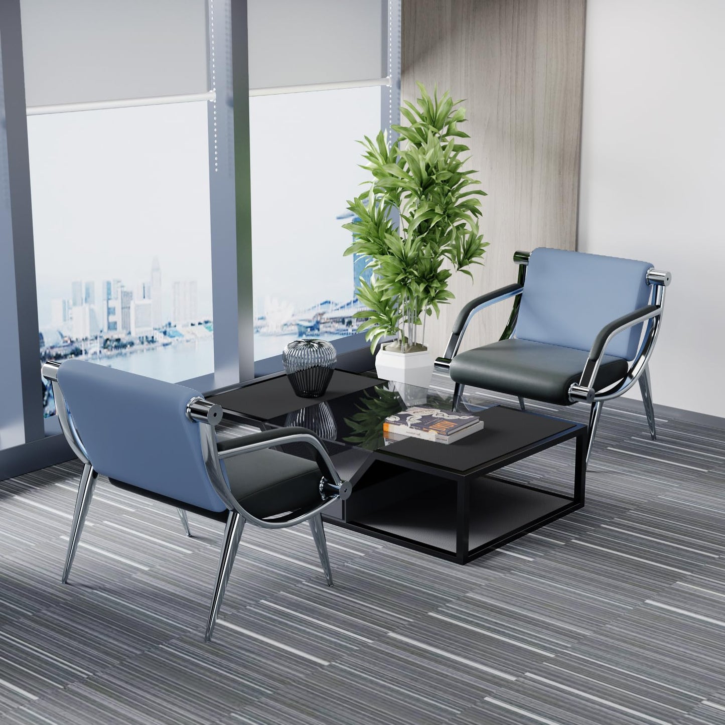 wonline Waiting Room Chair with Armrest PU Leather Office Furniture, Office Guest Seating Lobby Conference Reception Chairs for Airport Clinic Hospital Bank Salon Barber(Blue&Black)