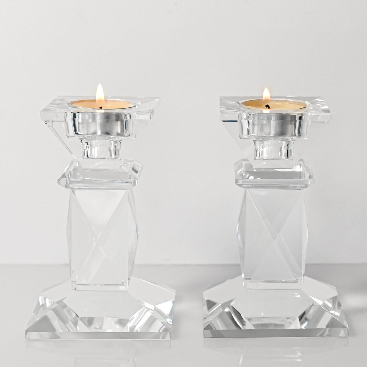 Marvala Crystal Candle Holders Set of 2, Double-Sided Design for Tea Lights & Taper Candles, Decorative Lighting Centerpiece for Home Decor, Wedding, Gift (Holiday, Birthday, Housewarming)