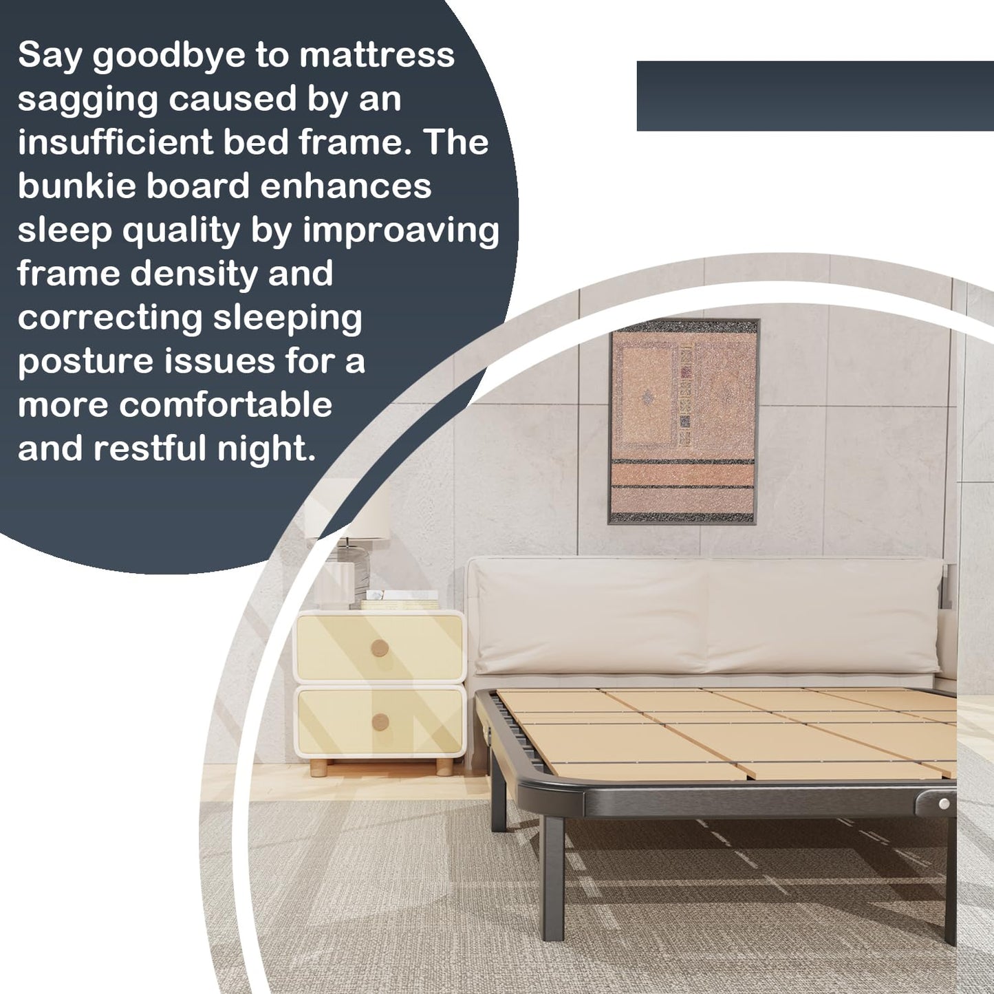 Bunkie Board, 6mm Thin, Queen Size (60 x 76 in) Heavy Duty Bed Panels Foldable Box Spring, Bed Support Slats under Mattress | Modular Portability Design, Easy Setup, Foldable, Low-Profile Design