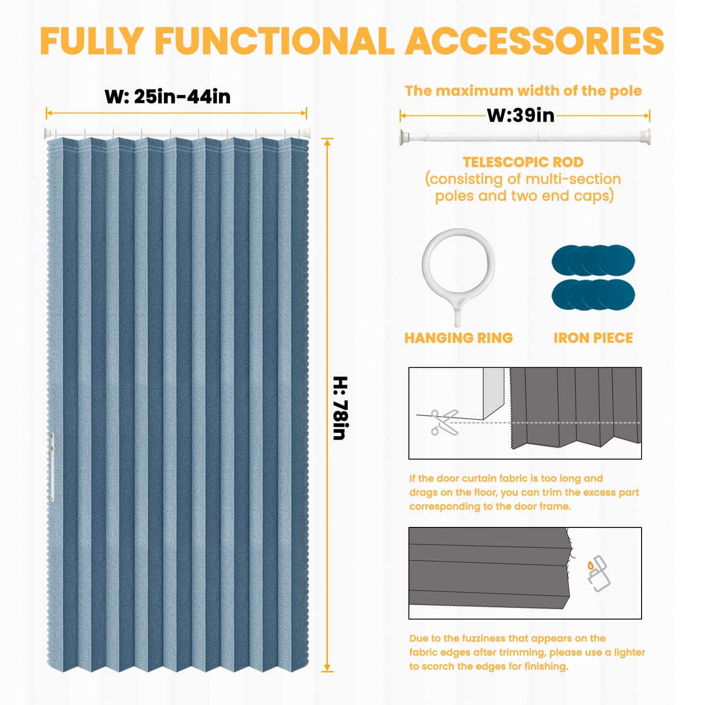 AJAZZ Blackout Closet Door Curtain with Curtain Rods Included Privacy Sound Proof Curtains Suitable for Bedroom Living Room Doorway Curtain Sets (1 Pack, 42 W x 78 L, Blue)