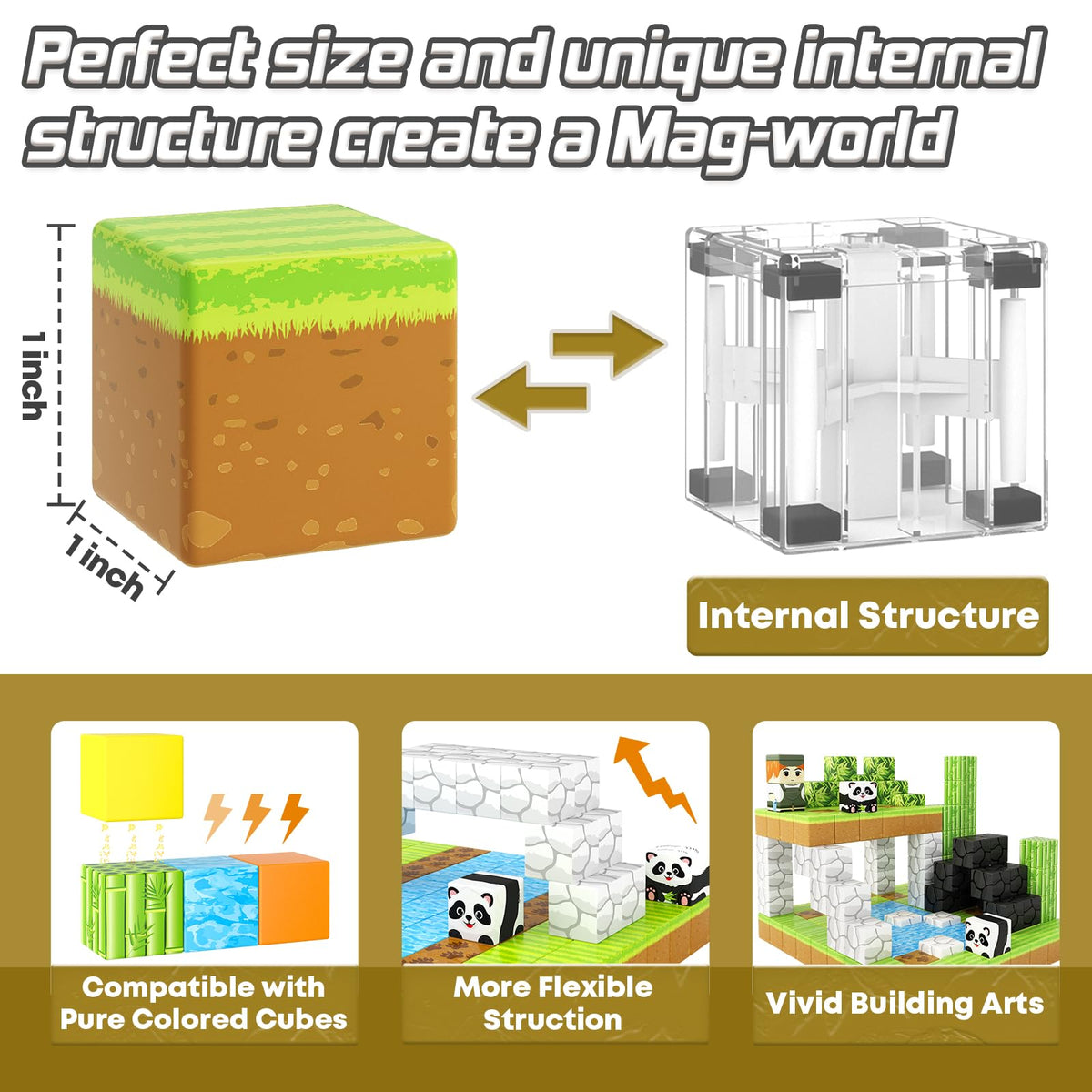 Magnetic Blocks-Build Mine Magnet World Panda Edition, Magnetic Tiles Building Blocks for Boys & Girls Age 3-5 4-8 5-7, Kids STEM Sensory Learning Outdoor Toys for 3+ Years Old Girls Boys Gifts