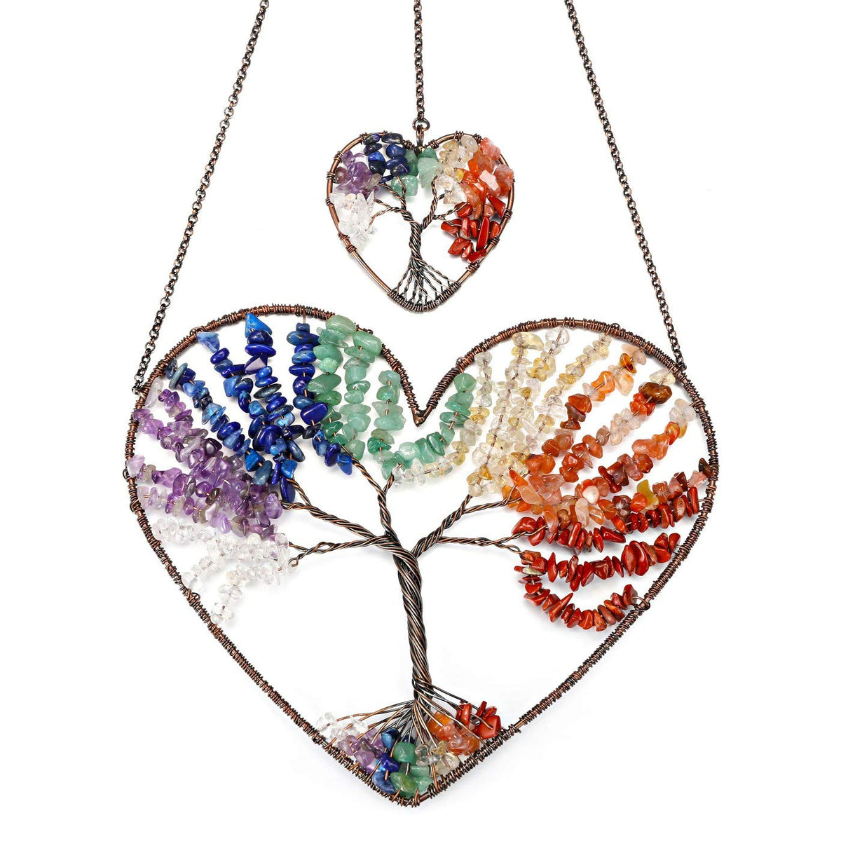 PESOENTH Chakra Crystal Tree of Life Heart Wall Hanging Decor Gifts for Women,Bohemian 7 Chakra Healing Crystals Reiki Stones Ornaments Spiritual Gifts Christmas Tree Home Hanging Decorations
