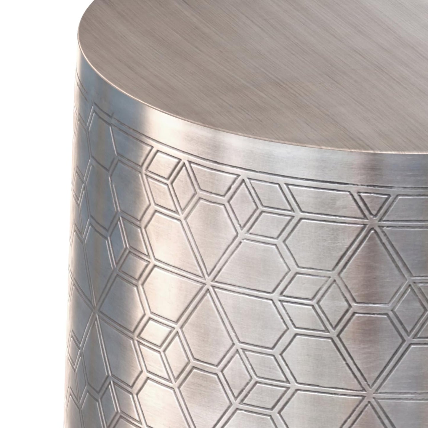 SIMPLIHOME Johnsen Metal Table - 15 inch Wide Solid Iron Round Accent Table in Antique Silver, Boho Side or End Table for Living Room or Bedroom with Etched Geometric Pattern, Assembled