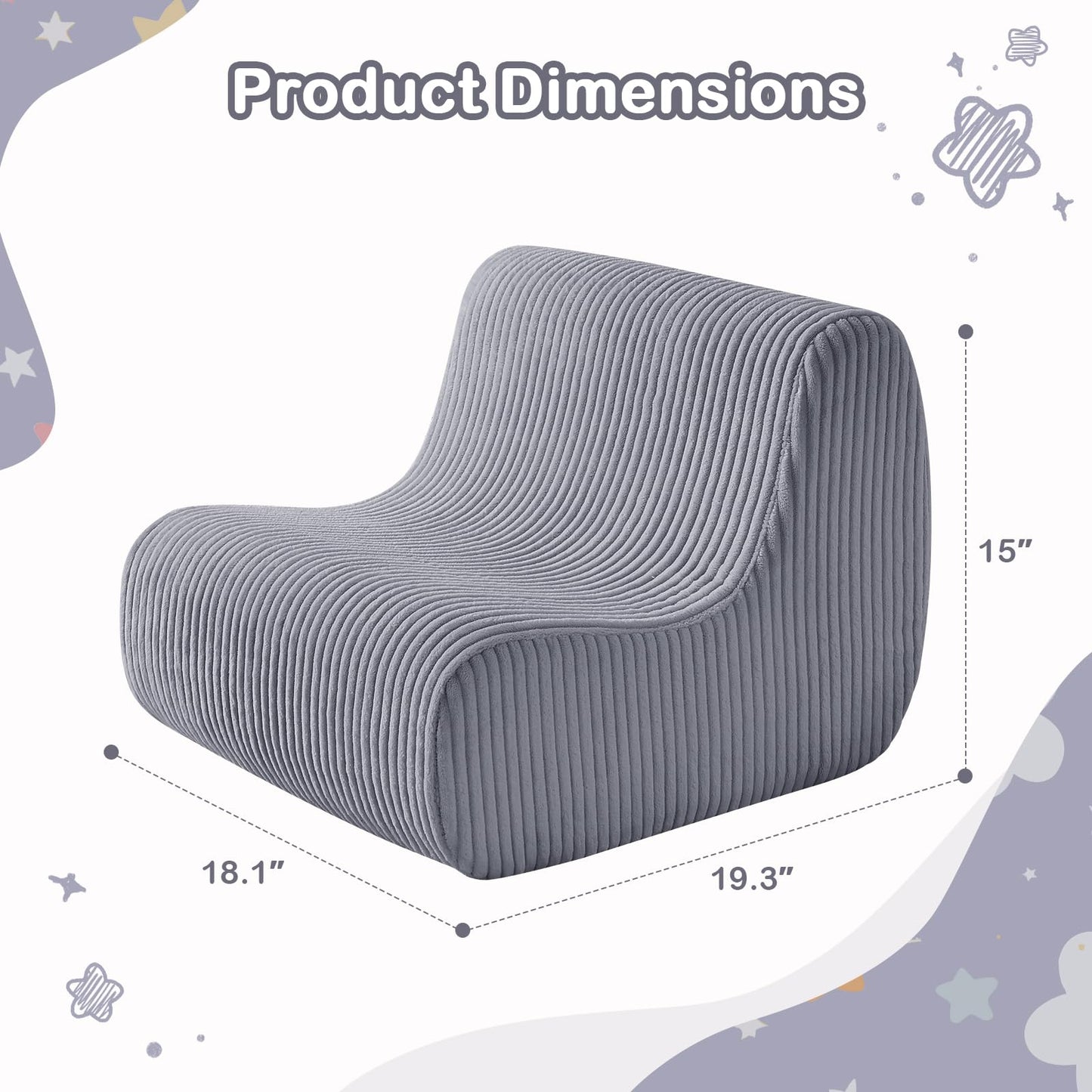 DAICO Kids Bean Bag Chair Ultra-Soft Toddler Bean Bag Sofa with Handle, Small Toddler Reading Chairs Comfy Lazy Lounger Foam for Playroom or Bedroom - Birthday Gift for Boys and Girls, Grey