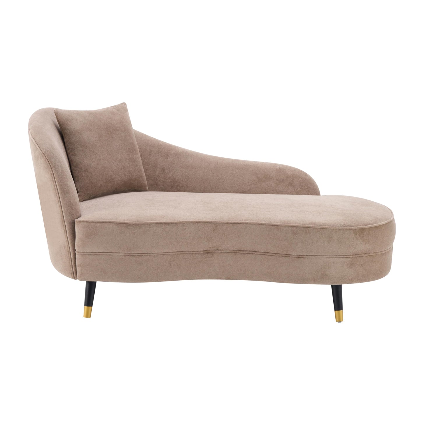 Christopher Knight Home Harlow Velvet Upholstered Chaise Lounge Chair Indoor, Wooden Chaise Lounge Sofa with Accent Pillow, Living Room Lounge Chair with Left Armrest, Camel