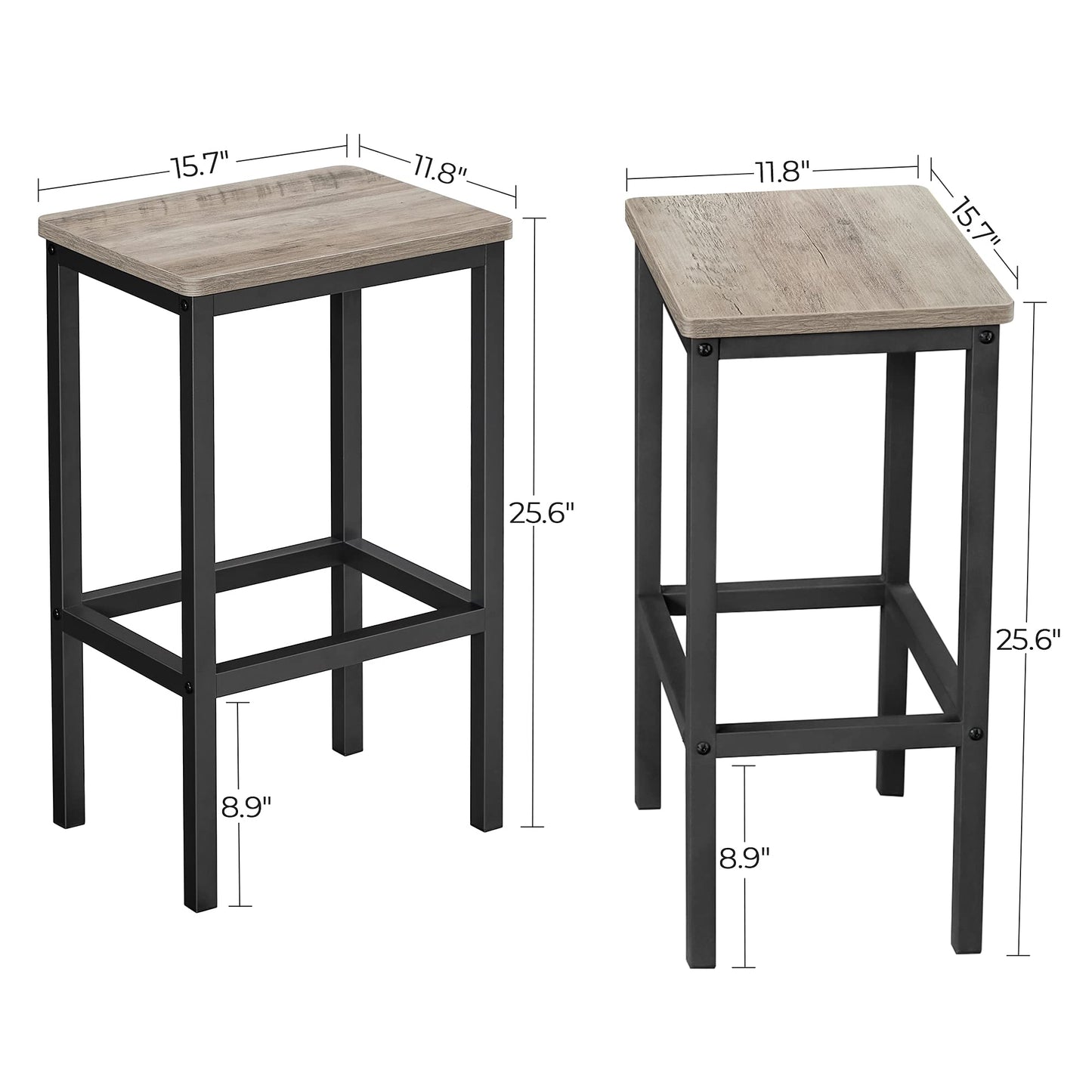 VASAGLE Bar Stools Set of 2, Bar Chairs, Kitchen Breakfast Bar Stools with Footrest, 25.6 Inch Tall, Industrial in Living Room, Party Room, Greige and Black ULBC065B02