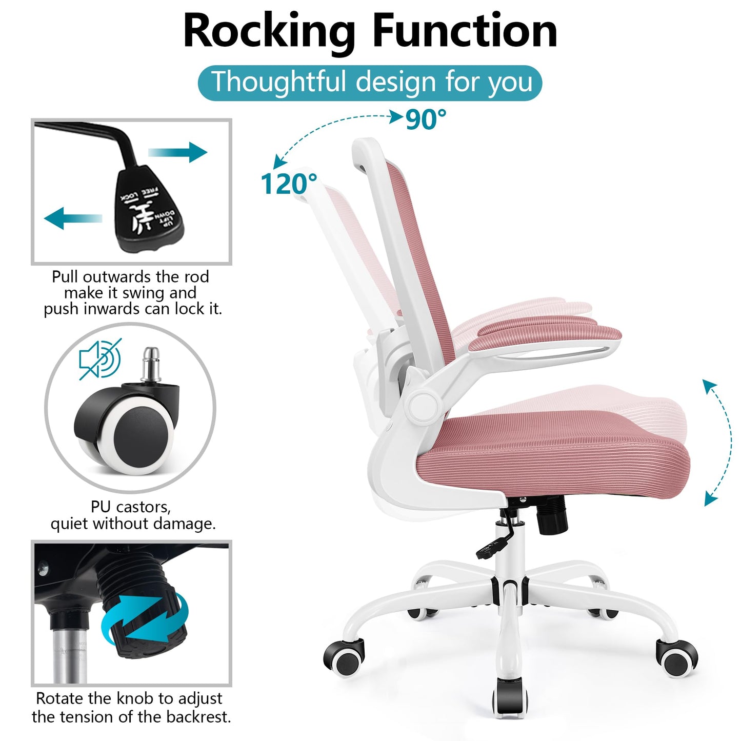FelixKing Office Chair, Ergonomic Desk Chair Breathable Mesh Chairs Adjustable High Back Lumbar Support Flip-up Armrests, Executive Rolling Swivel Comfy Computer Chairs Home Office Rose Quartz