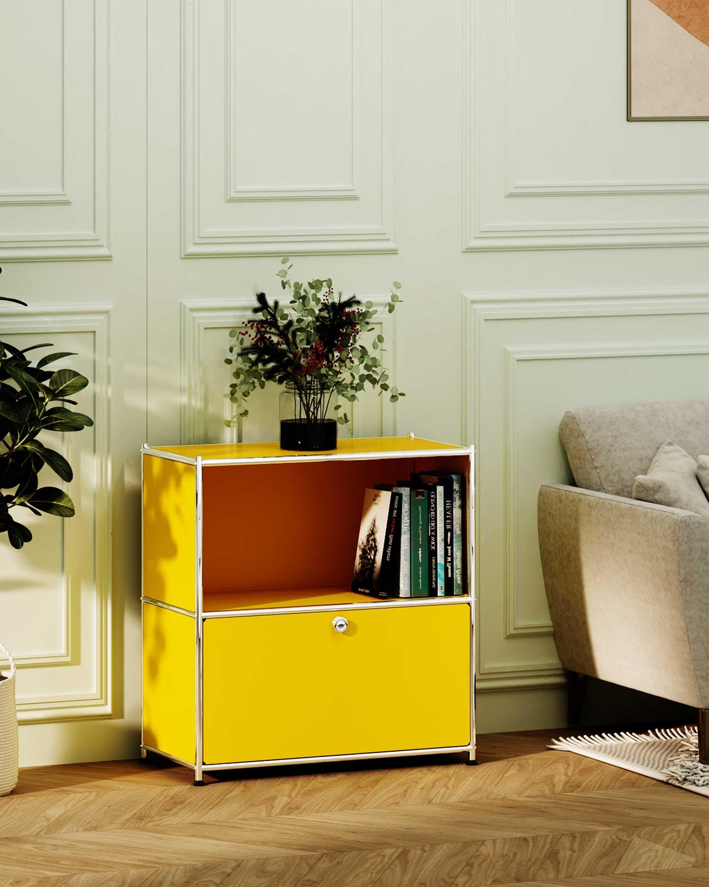 Simplink 32.5-Inch Flip-Top Storage Cabinet with Detachable Wheels, Metal Side Table and Small Sideboard Cabinet for Living Room, Bedroom, Office, Orange