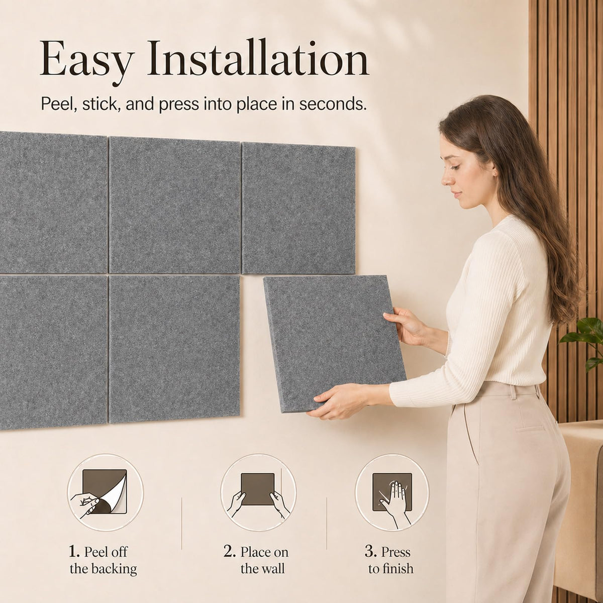 Baysola Felt Bulletin Board Panels 48 x 36 Inch Self Adhesive Wall Tiles Cork Board Alternative for Office Classroom Photos Notes 12 Pack