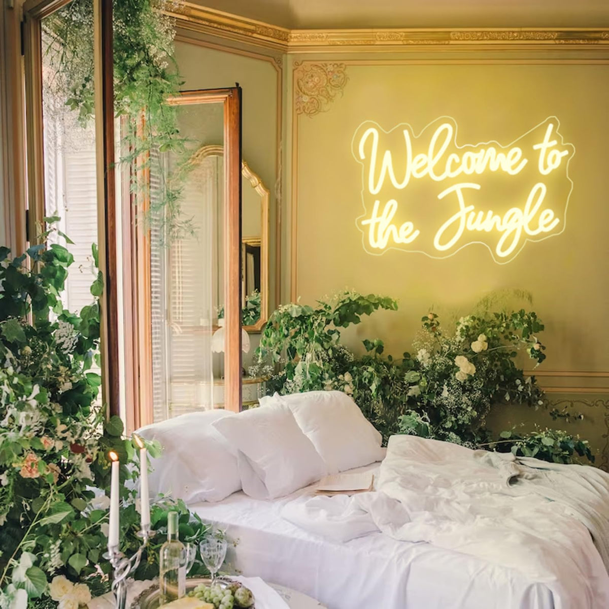 Welcome to the Jungle LED Neon Signs Warm White Neon Lights for Wall Decor USB Light Up Sign For Garden Home Porch store Christmas Living Room Bar Decoration(16.5 * 11Inch)