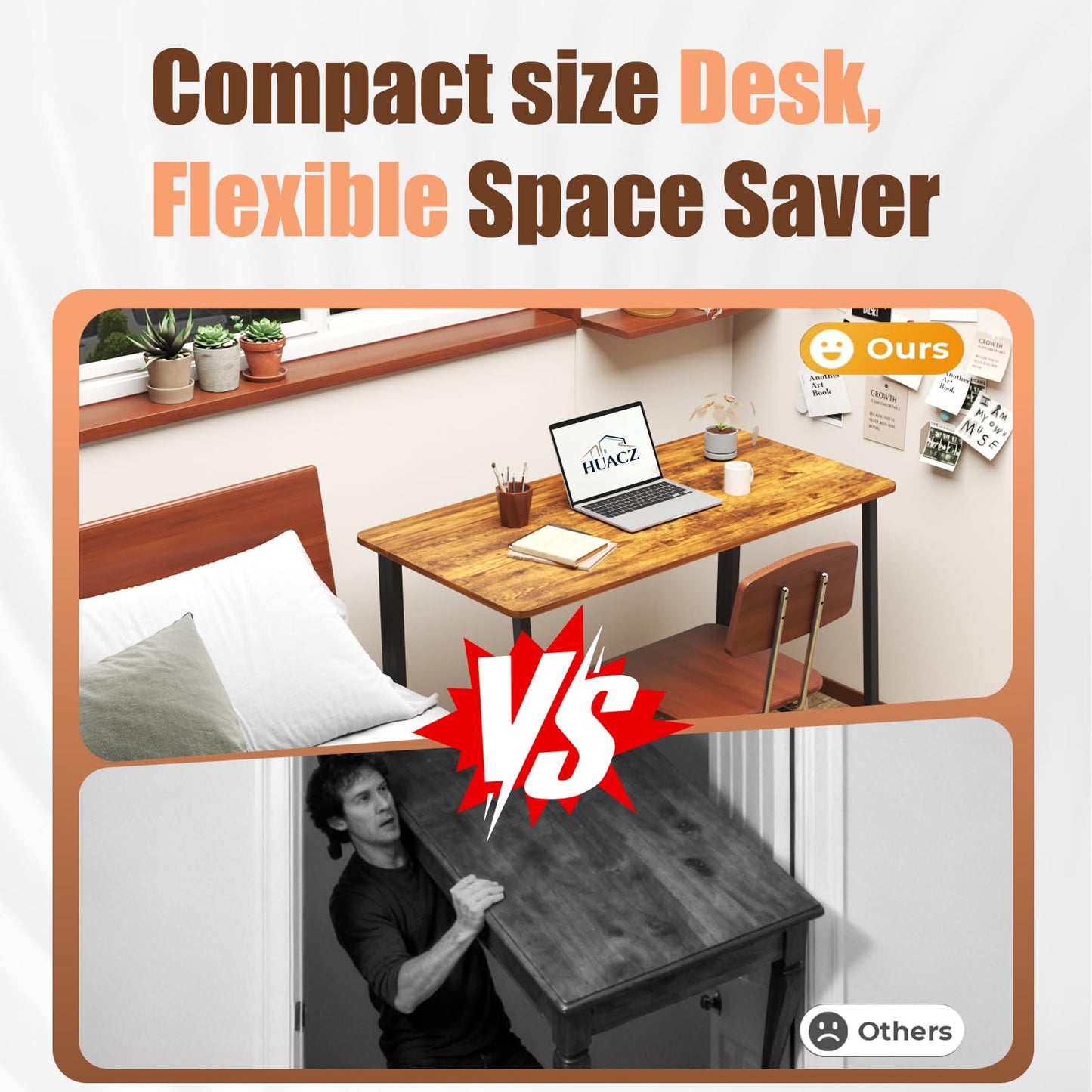 huacz 31.5" Folding Desk for Small Spaces, Foldable Computer Table for Home Office, Study,Bedroom,Dorm,Craft, Space Saving,Small Writing Work Office Compact Computer Desk,Easy Assembly,Rustic Brown