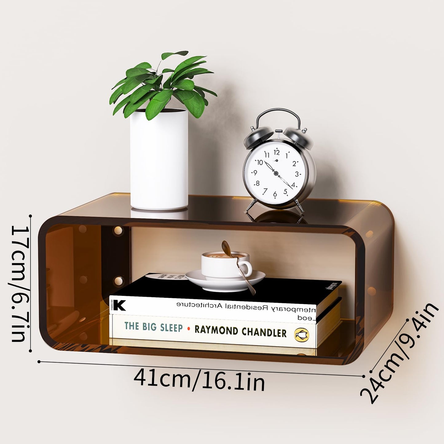 Acrylic Floating Nightstand, Bedside Table, Nightstand Shelf Wall Mounted Bedside Shelf (Dark Brown, Small)