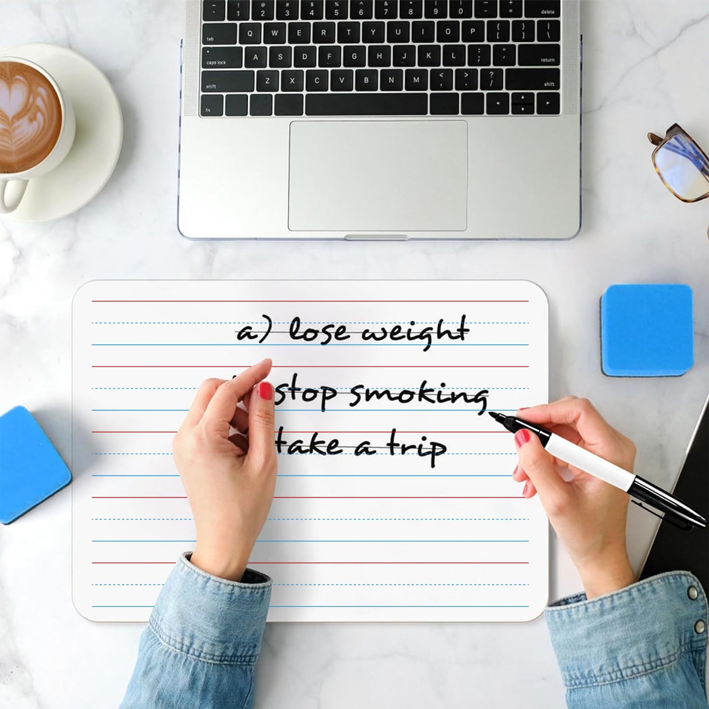 6pack Dry Erase Board 9"x12"with Lines and Blank Surface Learning,Math,Writing Teacher & Homeschool Supplies Mini Whiteboard Erasers Included Colors pens