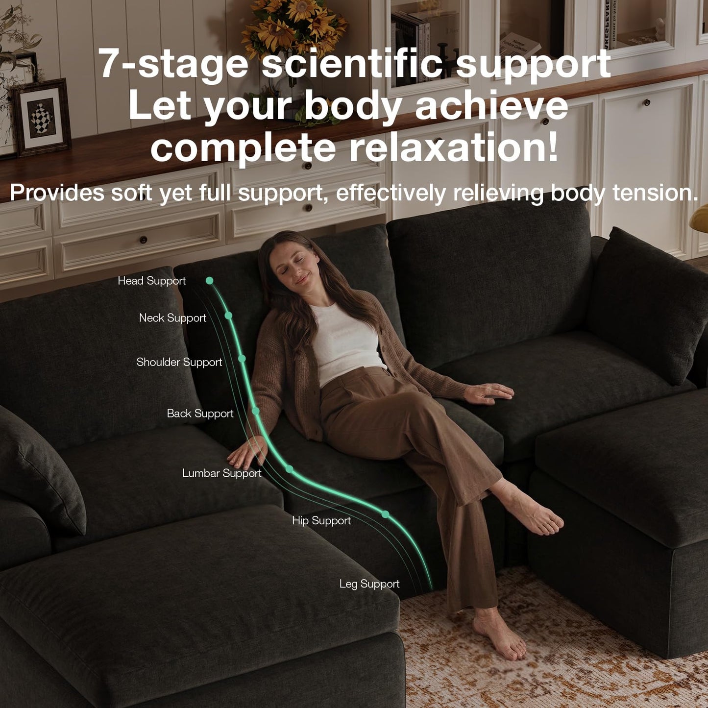 Novilla Modular Cloud Couch, Modern Sectional Sofa with Smarts Coil® Support, Chenille Fabric, Upholstered Couch for Living Room Apartments Bedroom, No Assembly, Ottoman, Dark Grey